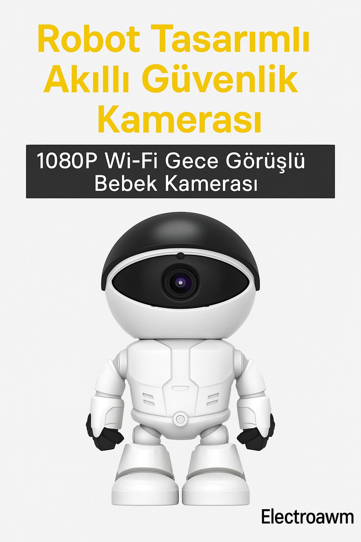 electroawm Robot Tasarımlı Akıllı Güvenlik Kamerası 1080P Wi-Fi Gece Görüşlü Bebek Kamerası CMR20 Uyumlu