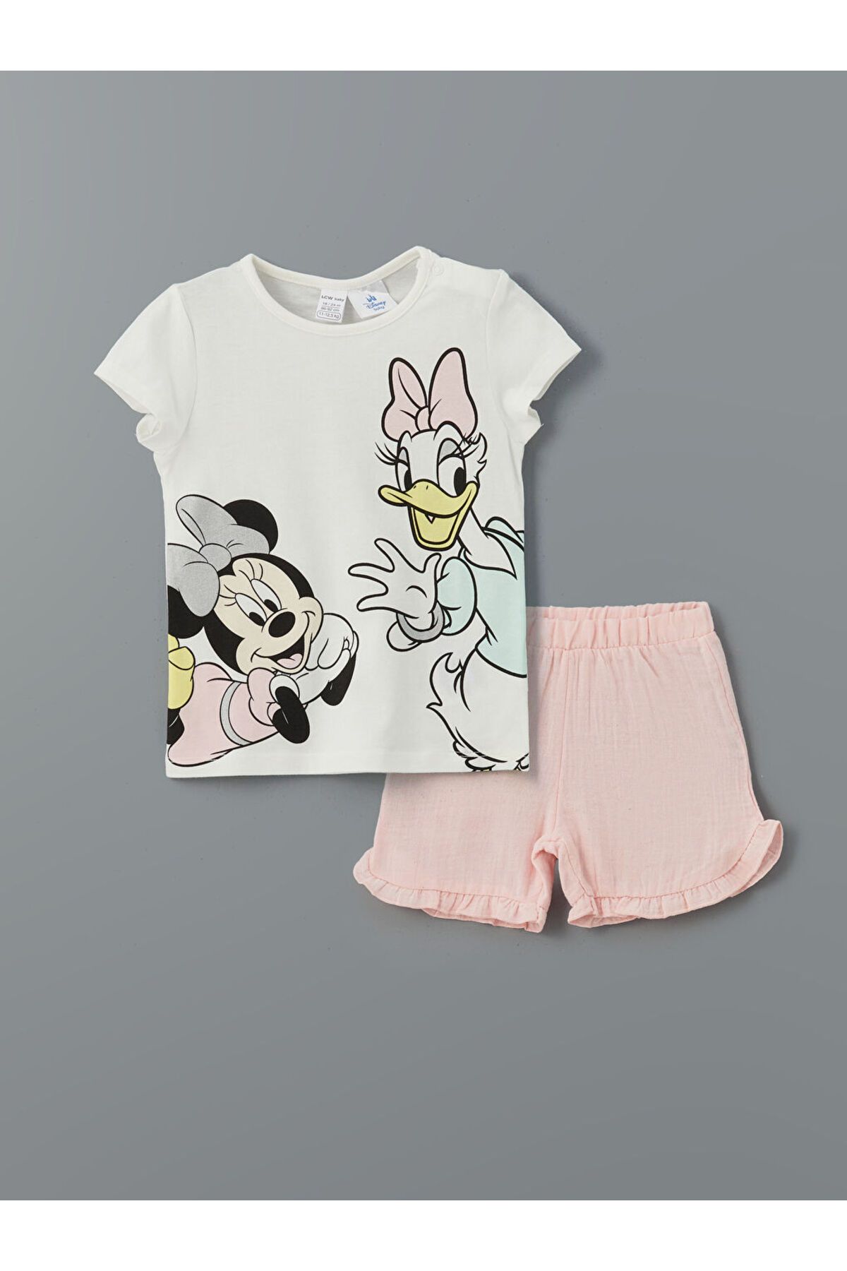 LC Waikiki LCW baby Ekru Minnie Mouse Baskılı Kız Bebek Şortlu Pijama Takım