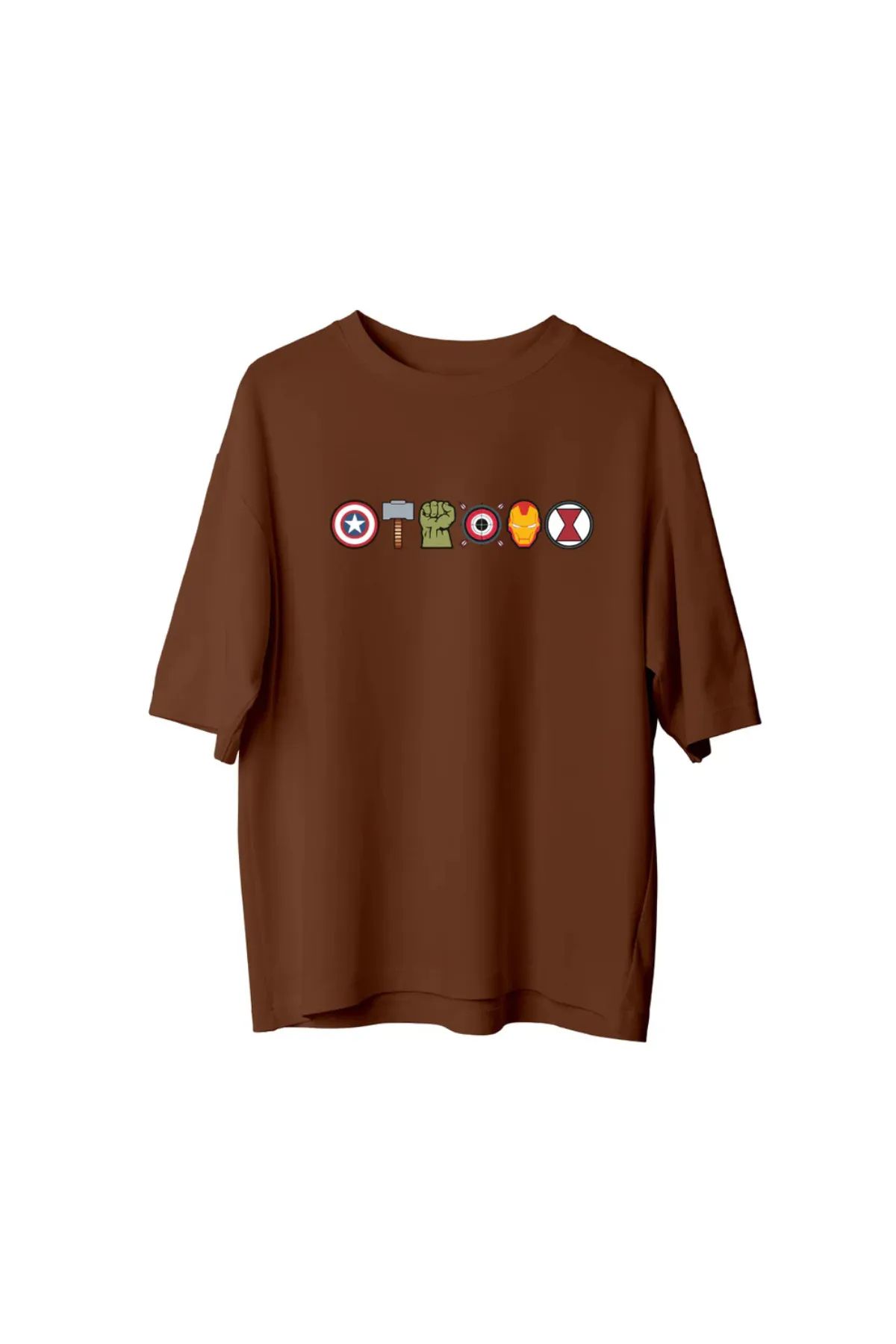 Koklonmoda Unisex Marvel Simge Baskılı Oversize T-Shirt