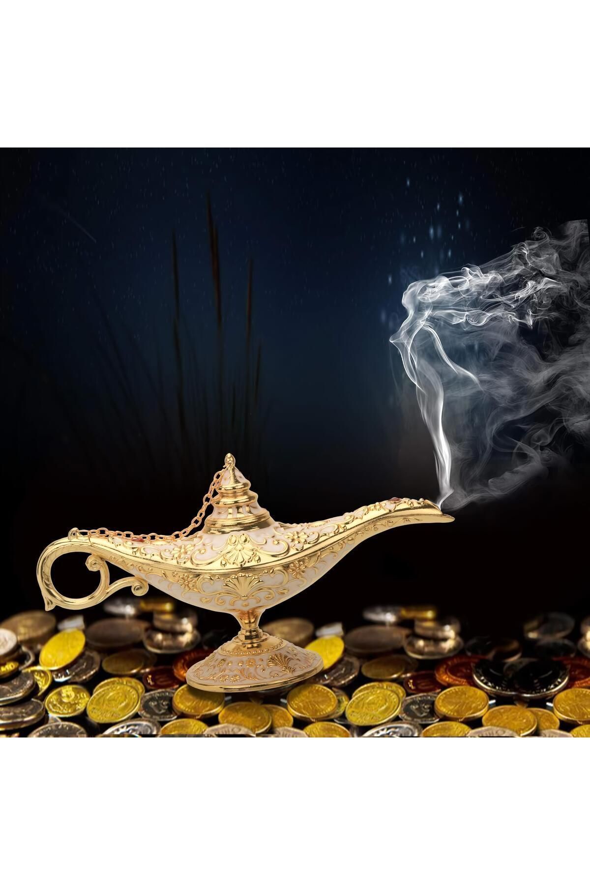 SerenityHaven Lüks İşlemeli Aladdinin Sihirli Lambası Alaattin Lamba Tütsülük Buhurdanlık Hediyelik Dekoratif Obj