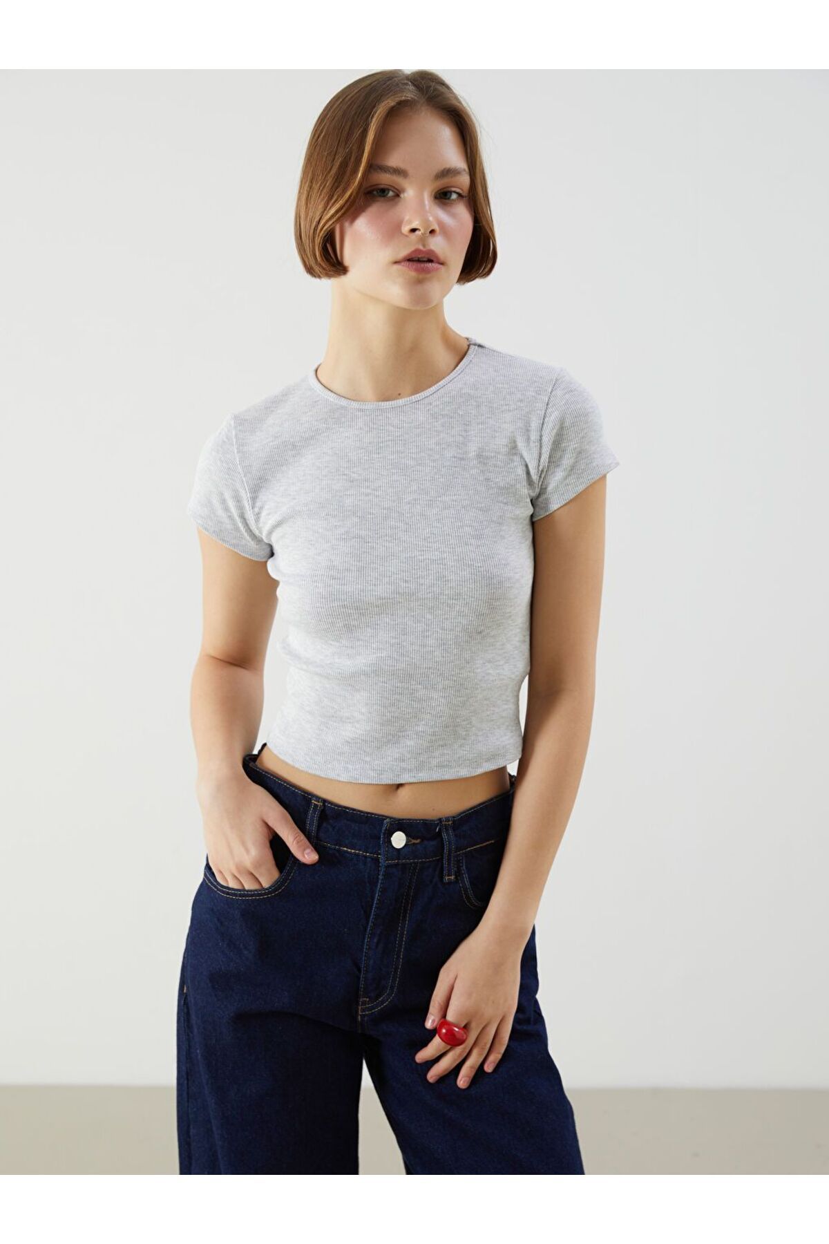 LC Waikiki XSIDE Bisiklet Yaka Dokulu Kadın Crop
