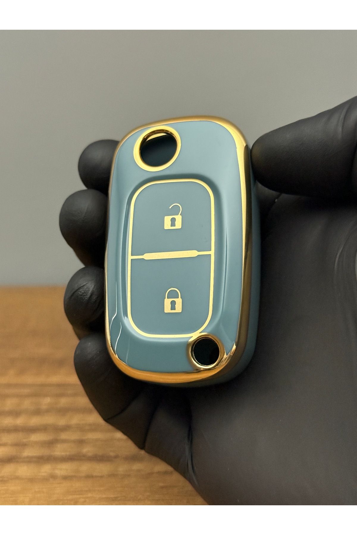 Mavi Keys Renault Clio 2, Clio 3, Kangoo Uyumlu Sustalı 2 Düğmeli Silikon Kumanda Anahtar Kabı Kılıfı Gri Renk