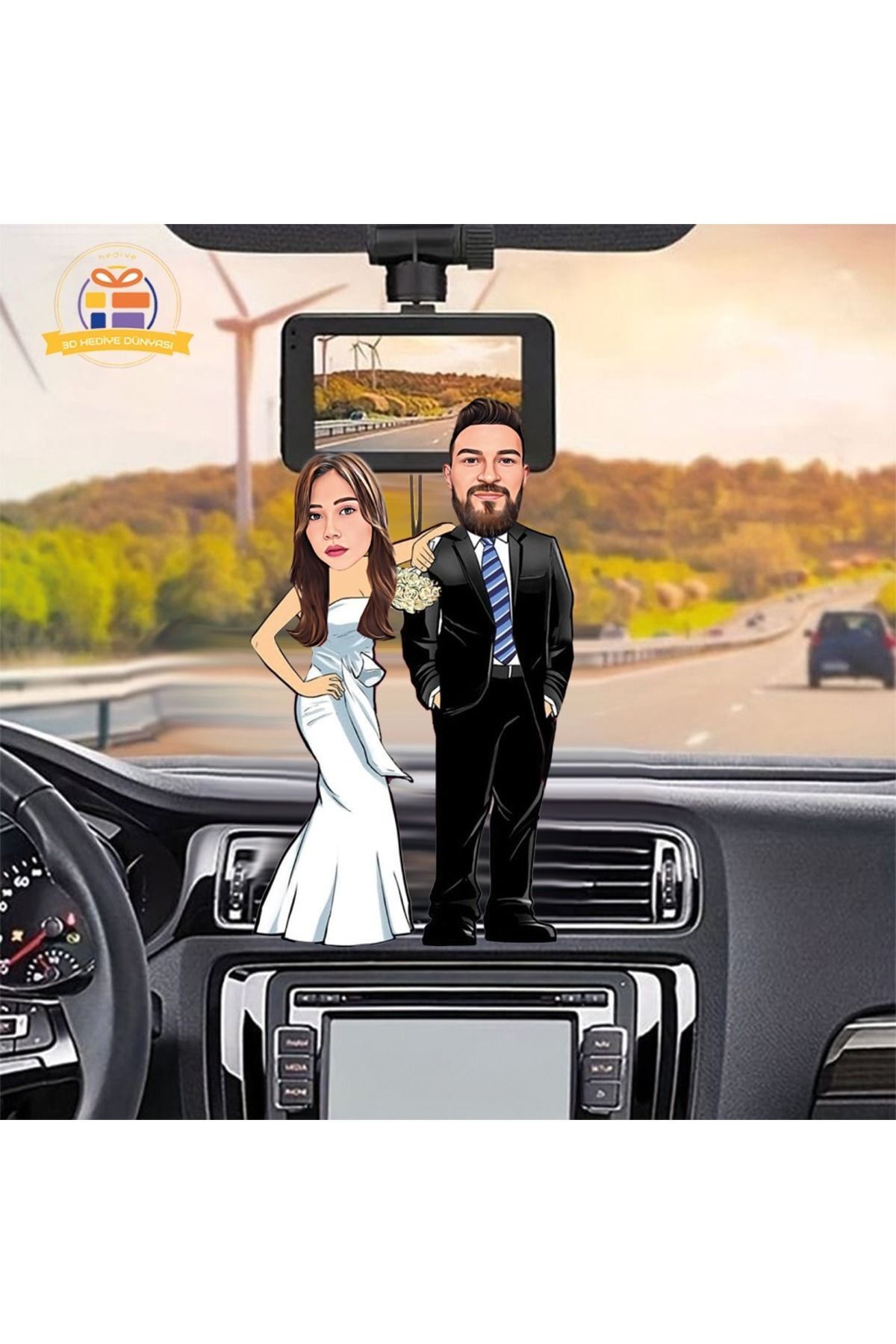 SerenityHaven Dikiz ayna süsü Takım elbiseli düğün karikatürlü biblo hediye 3d masa üstü biblo hediyesi