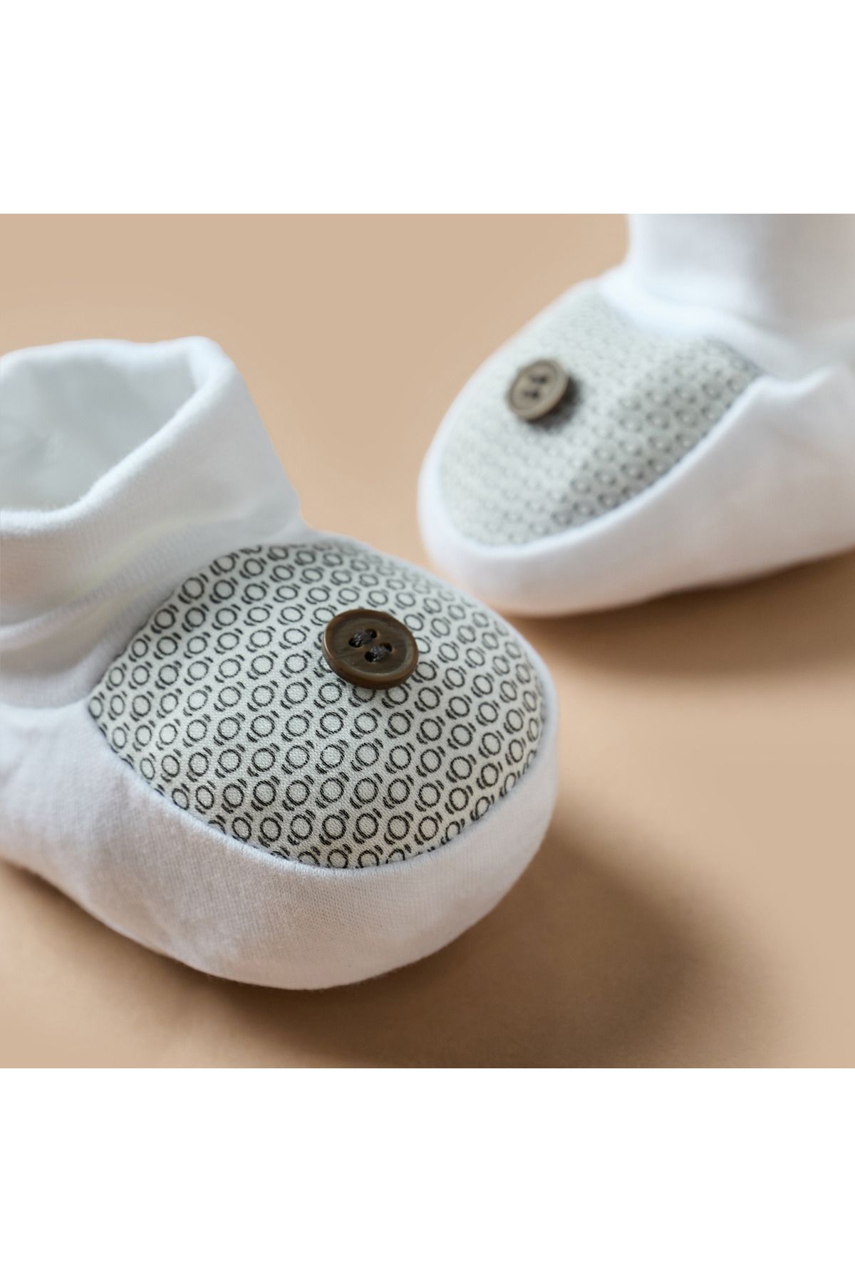 giggles-Printed Slip-On Booties with Button Applique 3