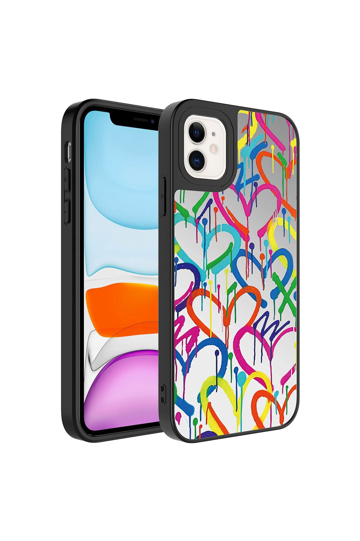 YTSGLOBAL iPhone 11 Uyumlu Aynalı Desenli Kamera Korumalı Parlak YTSG Mirror Kılıf-Kalp