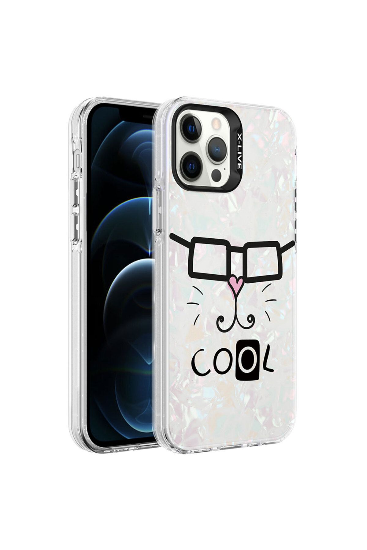 YTSGLOBAL iPhone 12 Pro Uyumlu Mermer Desenli YTSG Marbello Kılıf-Beyaz