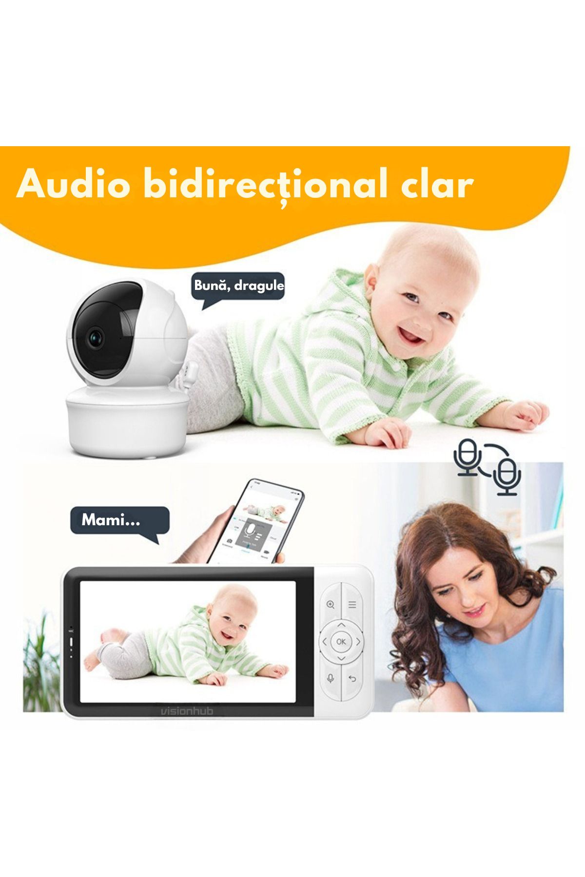 VisionHub-Baby Monitor Wifi 2in1 With Phone Application, Audio-video Camera Multi View, Night Vision, 355° Rotation 9