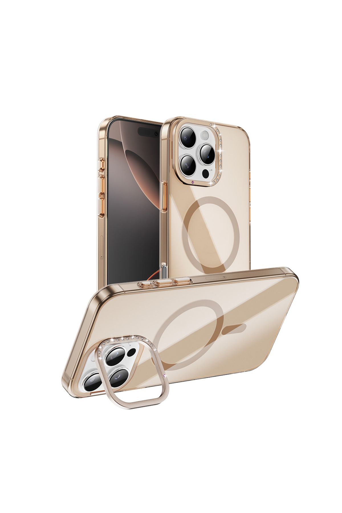 YTSGLOBAL iPhone 16 Pro Kılıf Magsafe Şarj Özellikli Kamera Standlı YTSG Estop Kapak-Gold
