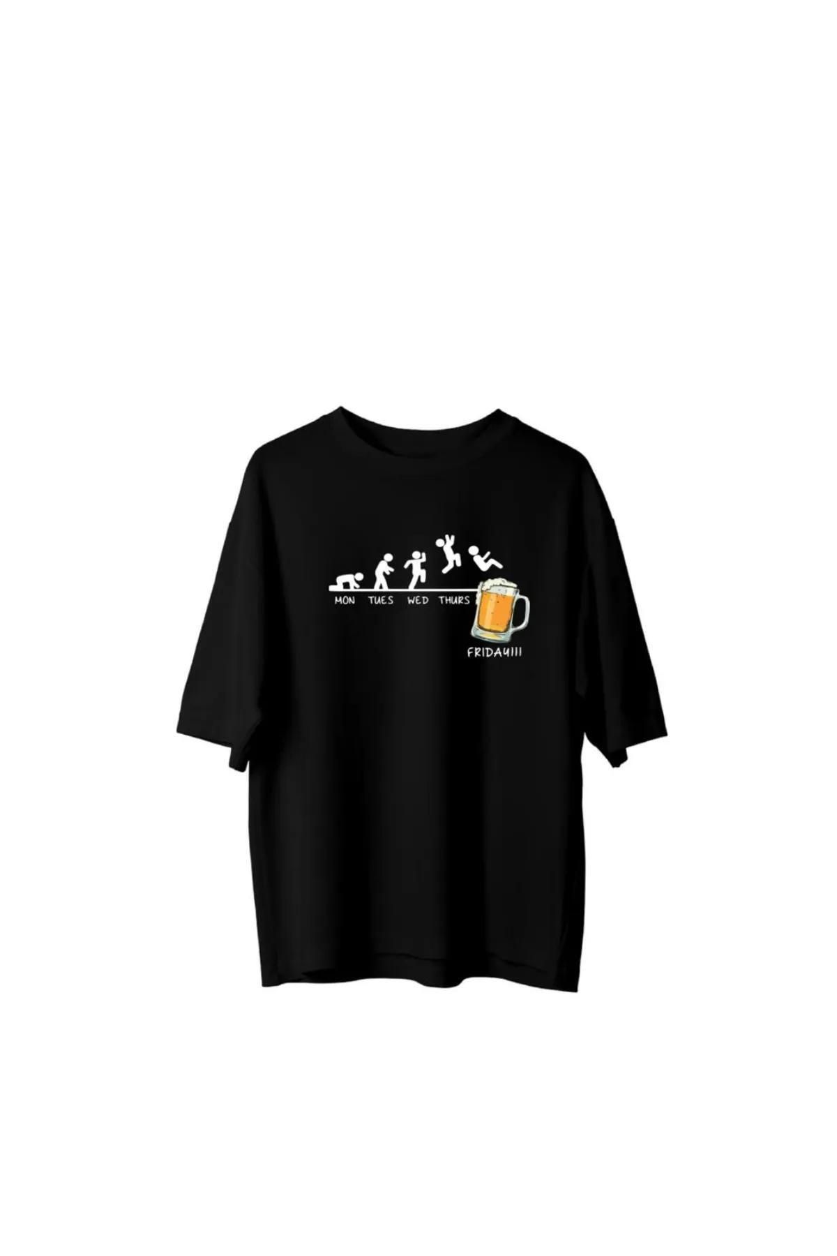 Koklonmoda Büyük Beden Unisex Beer Baskılı Oversize T-Shirt