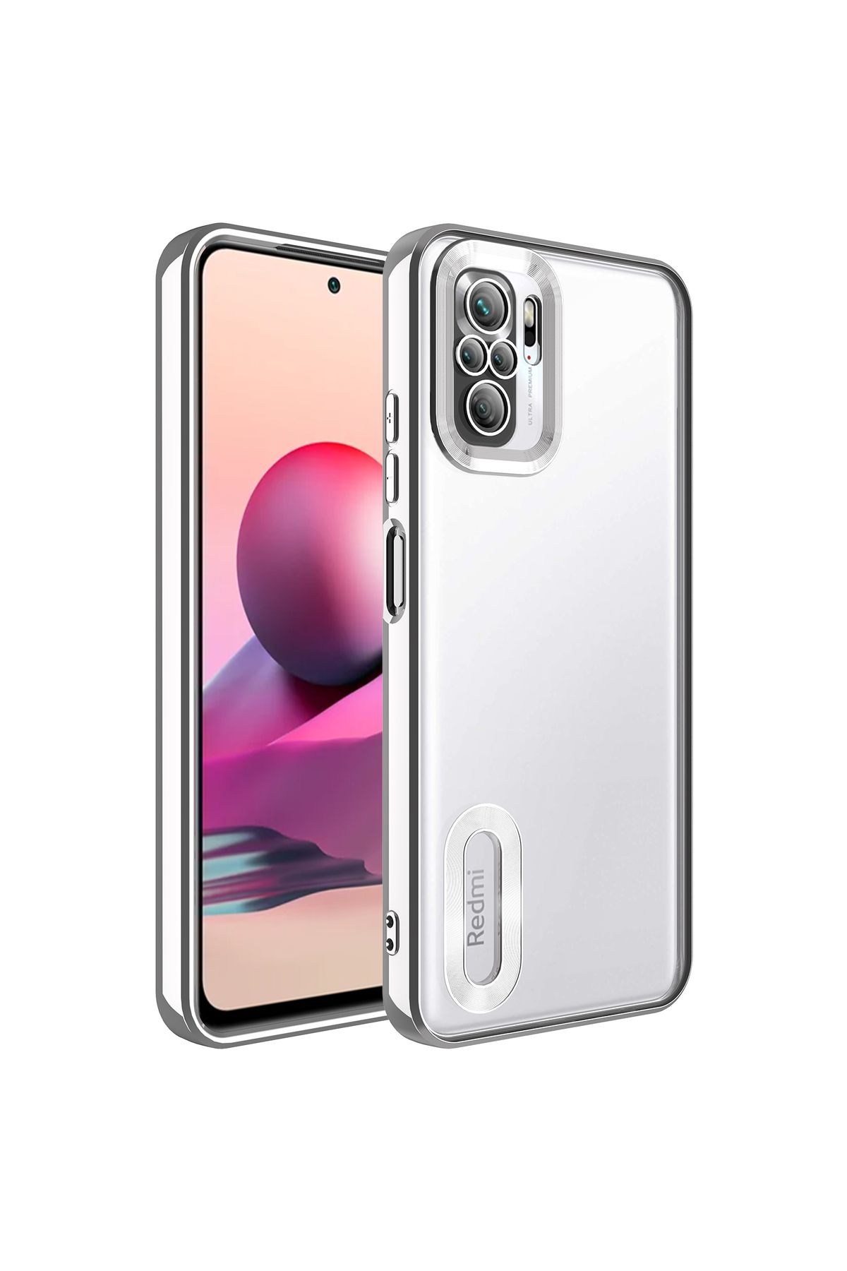 YTSGLOBAL Redmi Note 10S Kılıf Kamera Korumalı Logo Gösteren YTSG Omega Kapak - Gümüş