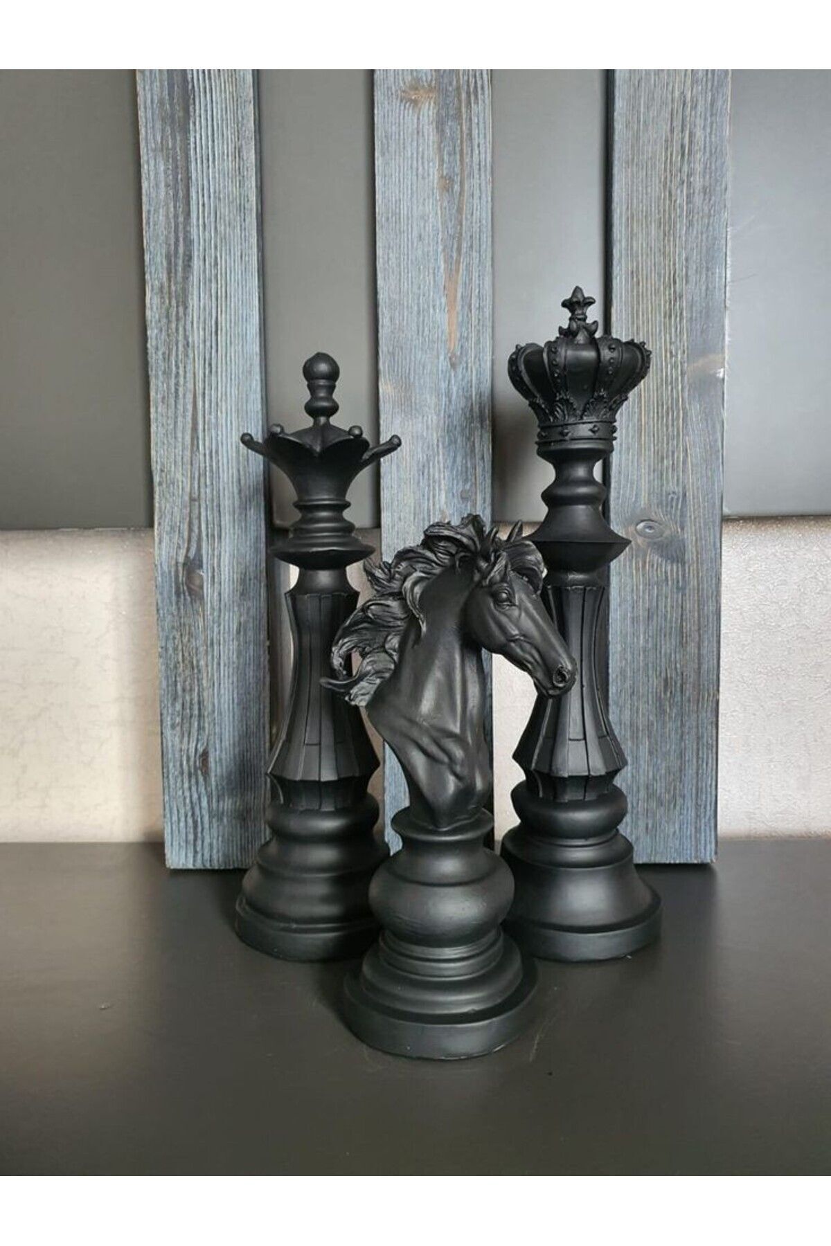 SerenityHaven 3'lü Set Dekoratif Satranç Biblo Takımı, Satranç Heykel Set, Chess Set, Şah Vezir At Dekoratif Bibl