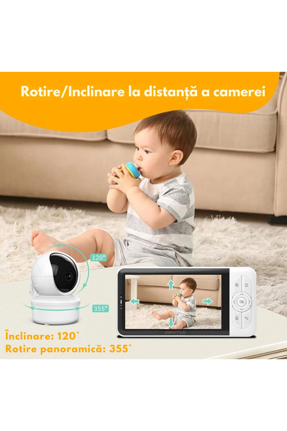 VisionHub-Baby Monitor Wifi 2in1 With Phone Application, Audio-video Camera Multi View, Night Vision, 355° Rotation 5