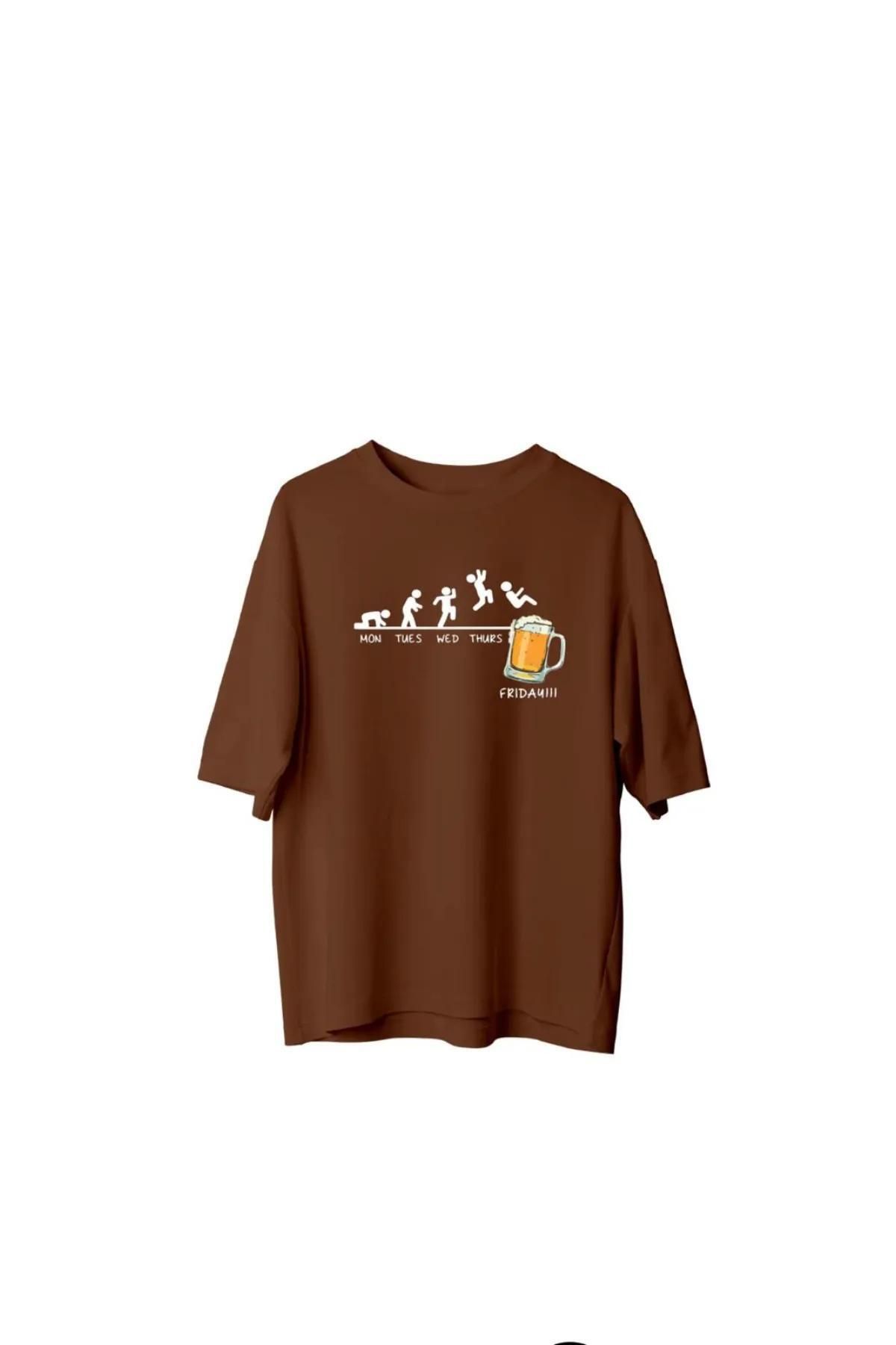 Koklonmoda Büyük Beden Unisex Beer Baskılı Oversize T-Shirt