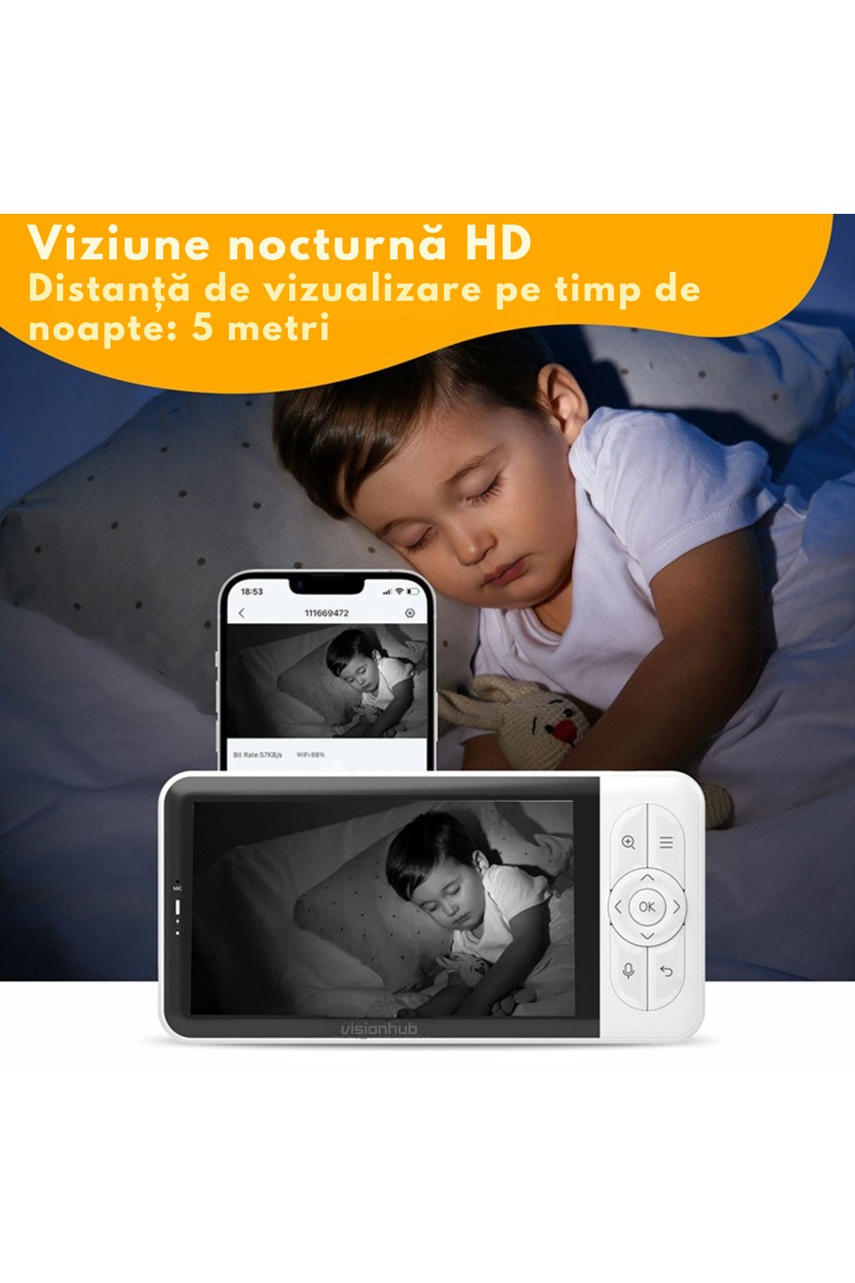 VisionHub-Baby Monitor Wifi 2in1 With Phone Application, Audio-video Camera Multi View, Night Vision, 355° Rotation 10