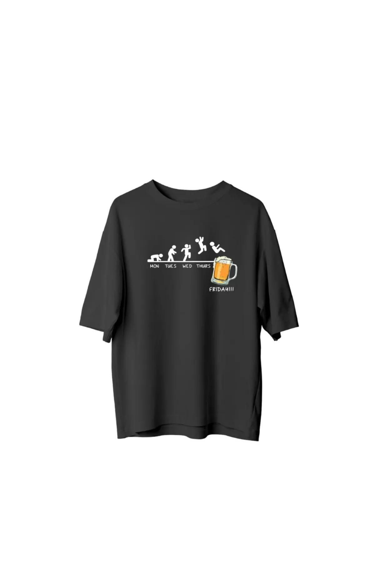 Koklonmoda Büyük Beden Unisex Beer Baskılı Oversize T-Shirt