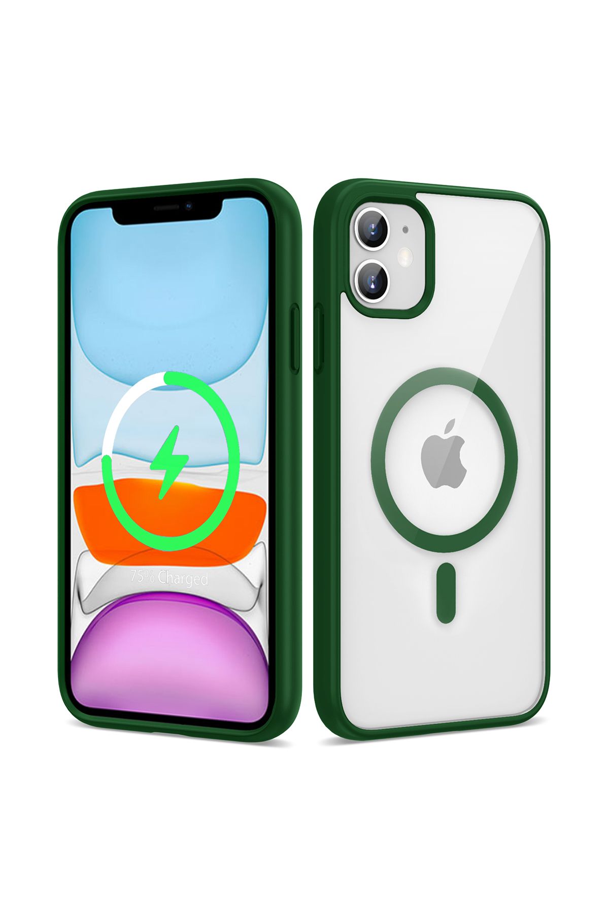 YTSGLOBAL iPhone 11 Uyumlu Magsafe Wireless Şarj Özellikli Silikon YTSG Ege Kılıf-Koyu Yeşil