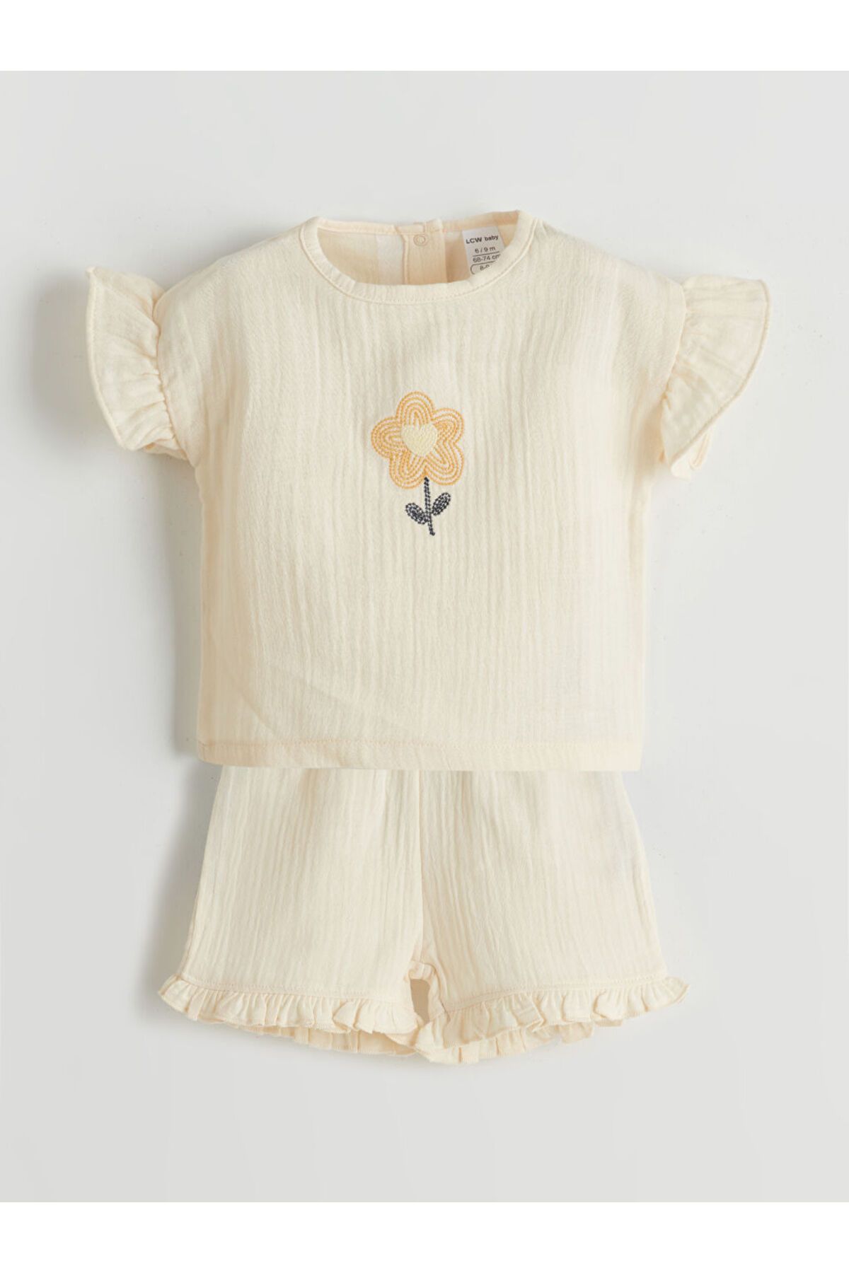 LC Waikiki Yeni Sezon Bisiklet Yaka Cicekli Kiz Bebek Bluz ve Sort 2'li - S5GF64Z1