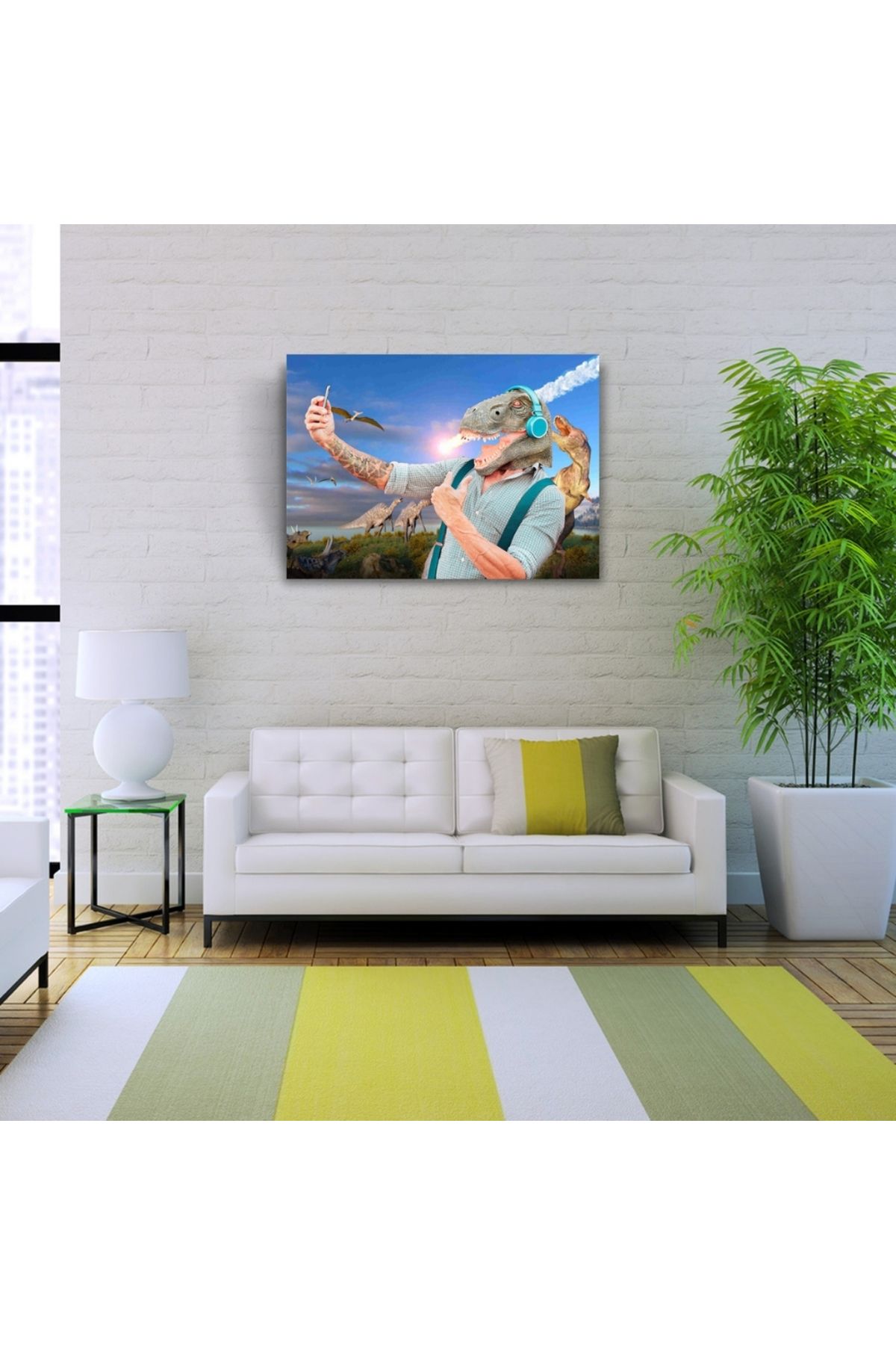 Kanonik Education Mavi Tonlarda Dinazor Başlı Adam Resmi Kanvas Tablo 50 x 70