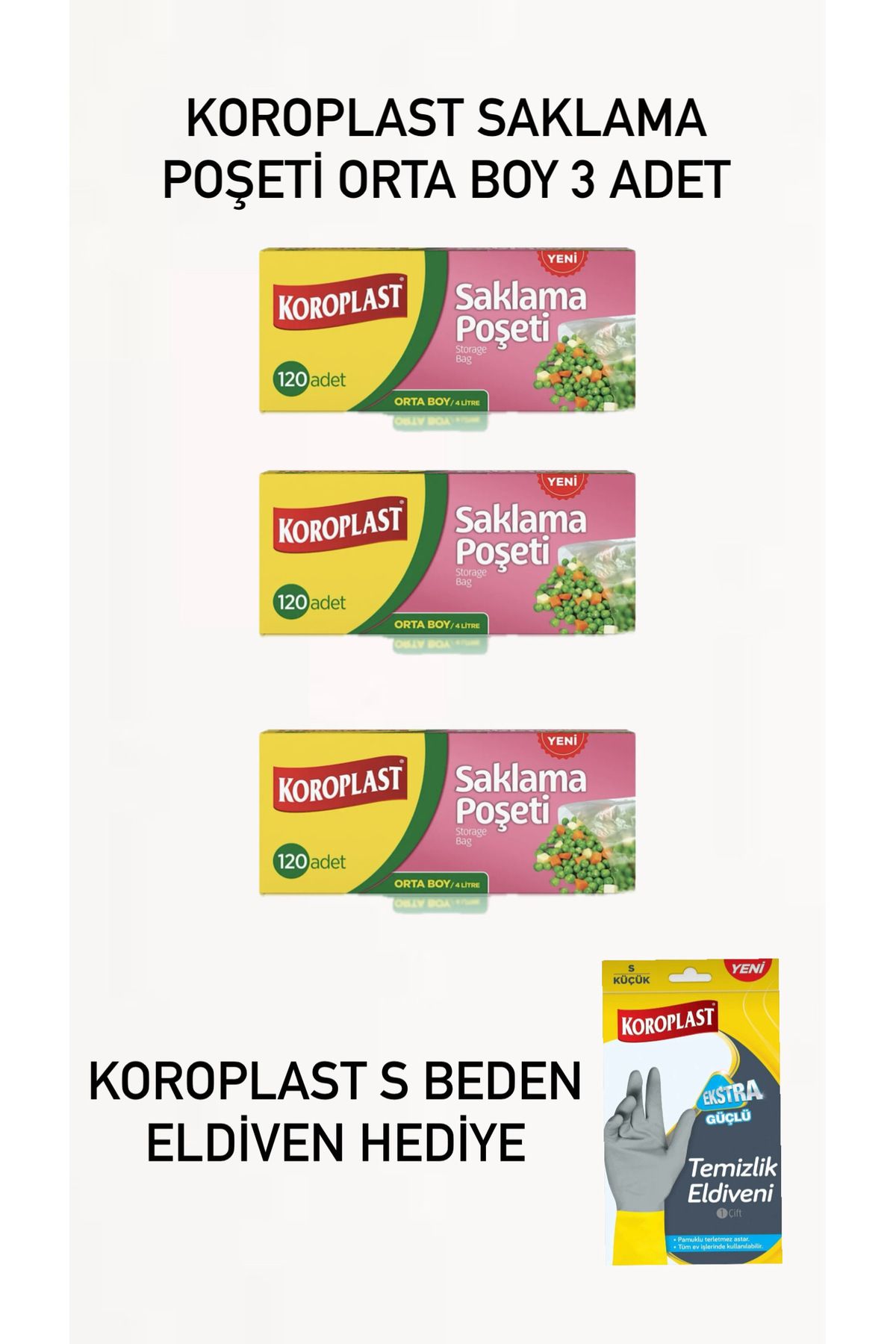Koroplast 3 adet koroplast Buzdolabı saklama poşeti s beden eldiven hediye