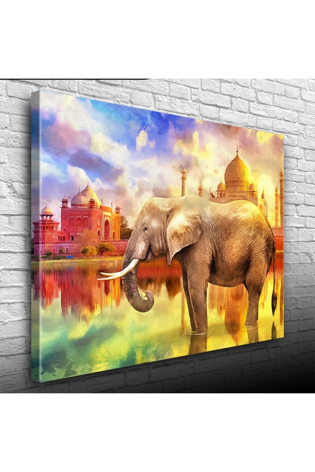 Kanonik Education Fil ve Arkada Geleneksel Hint Yapıları Kanvas Tablo 50 x 70