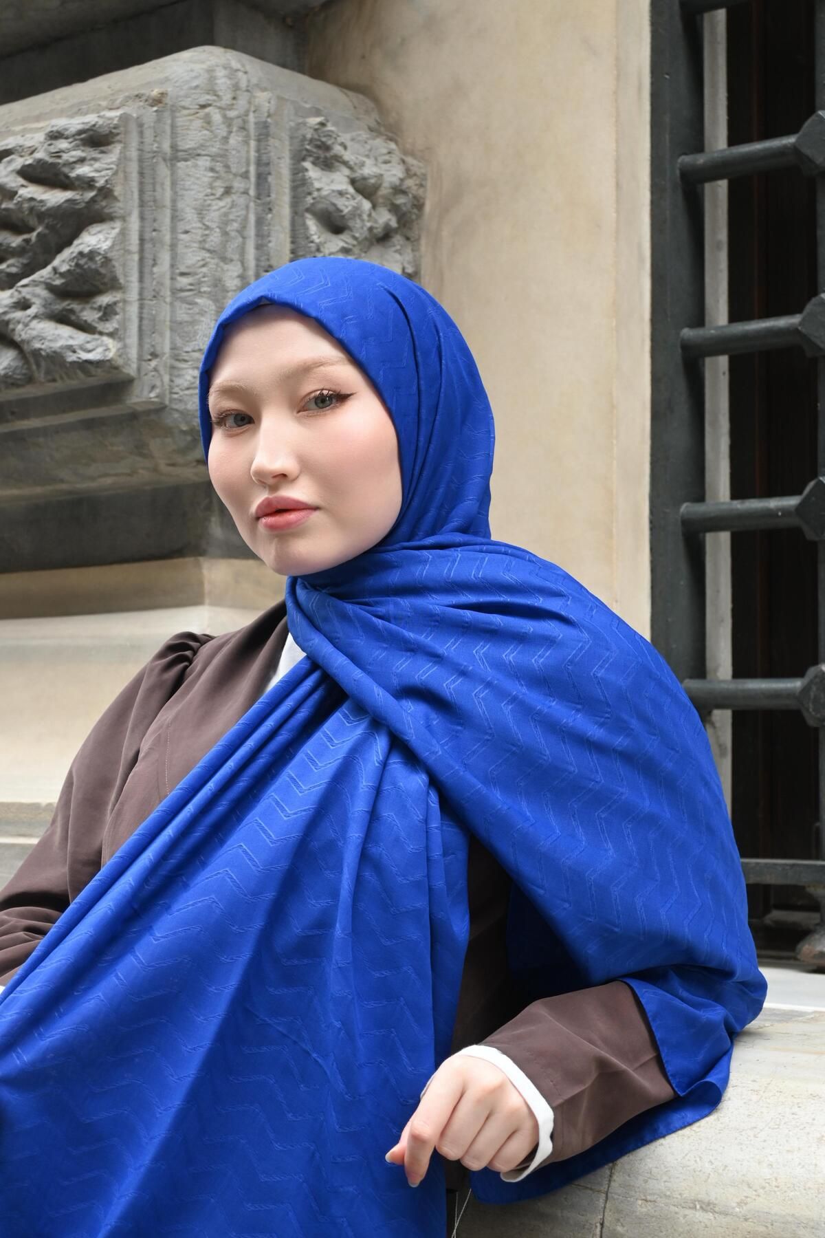 Pull Scarfs Gece Mavi - Zigzag Desen Bambu Jakar