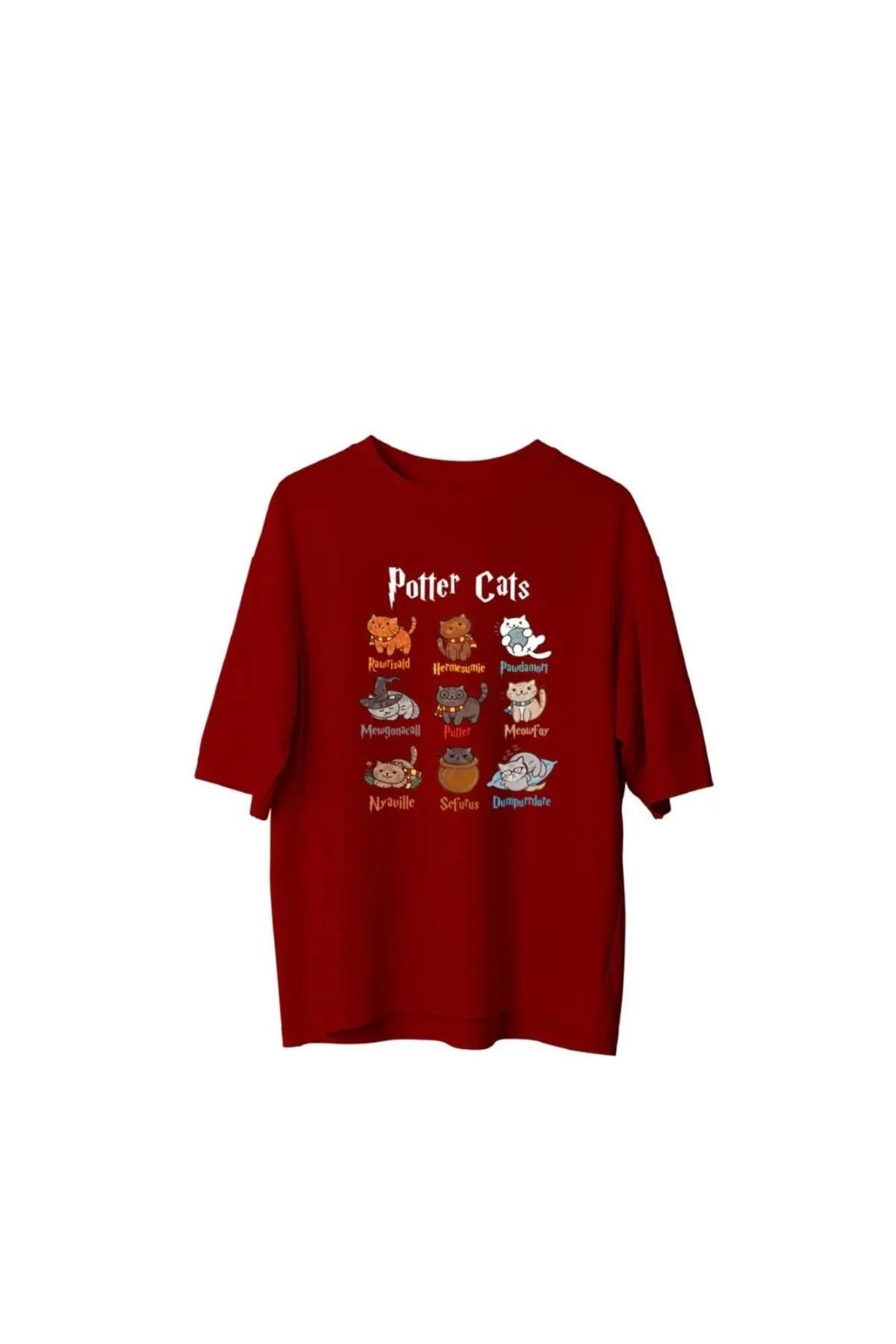 Koklonmoda Unisex Potter Cats Baskılı Oversize T-Shirt