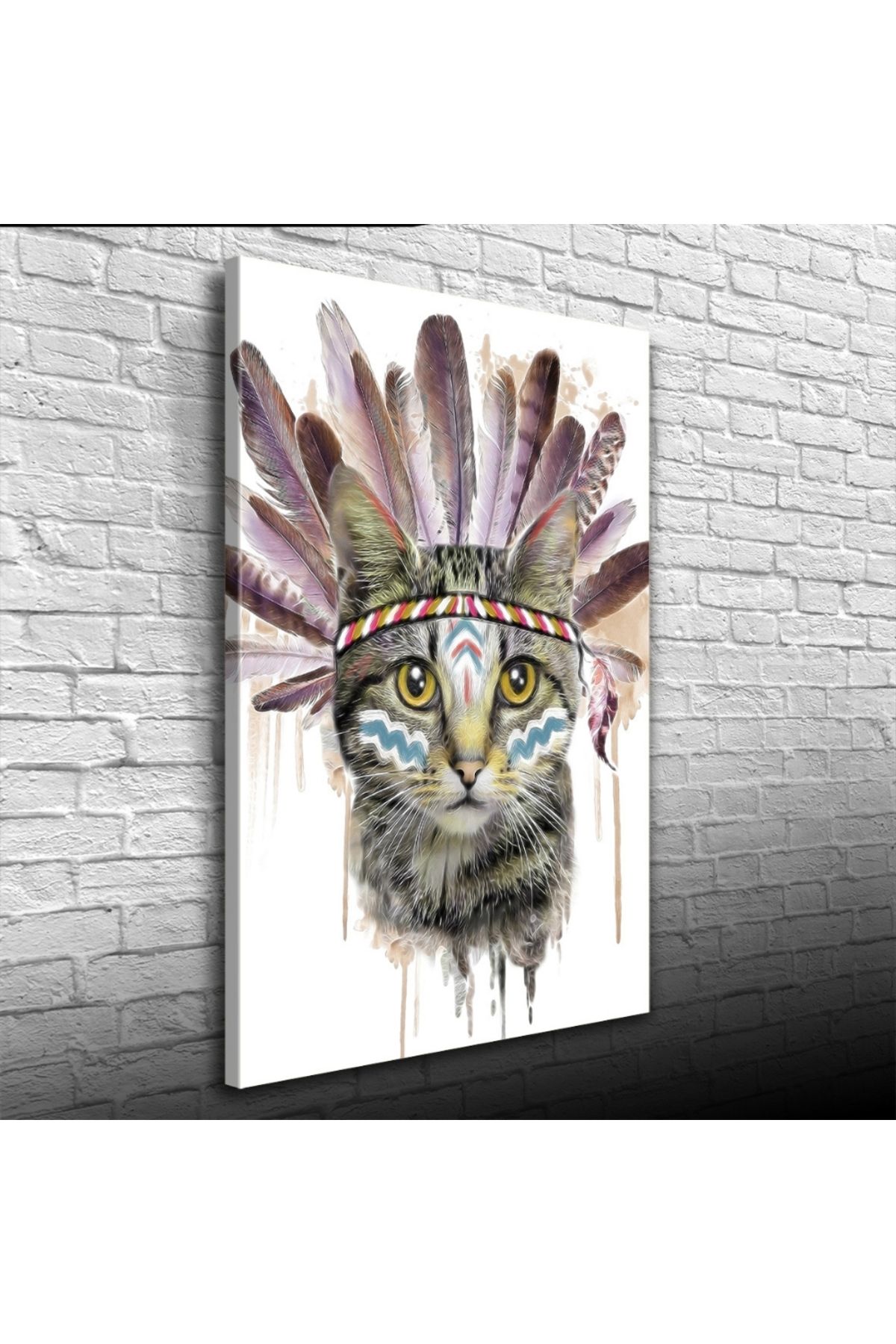 Kanonik Education Kızılderili Kıyafetli Sevimli Kedi Kanvas Tablo 50 x 70