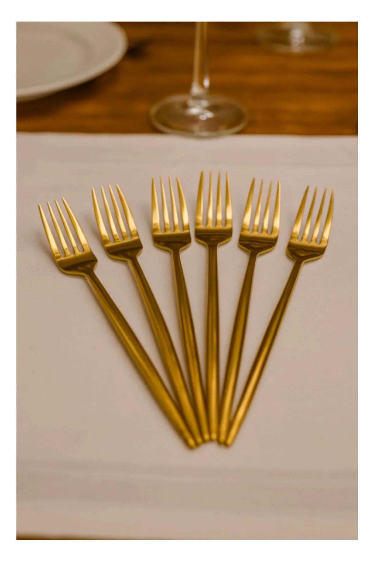 CeysHOME 6 Adet Gold Detaylı Çatal Takımı | 6 Parça Lüks Yemek Çatal Takımı 22 Cm