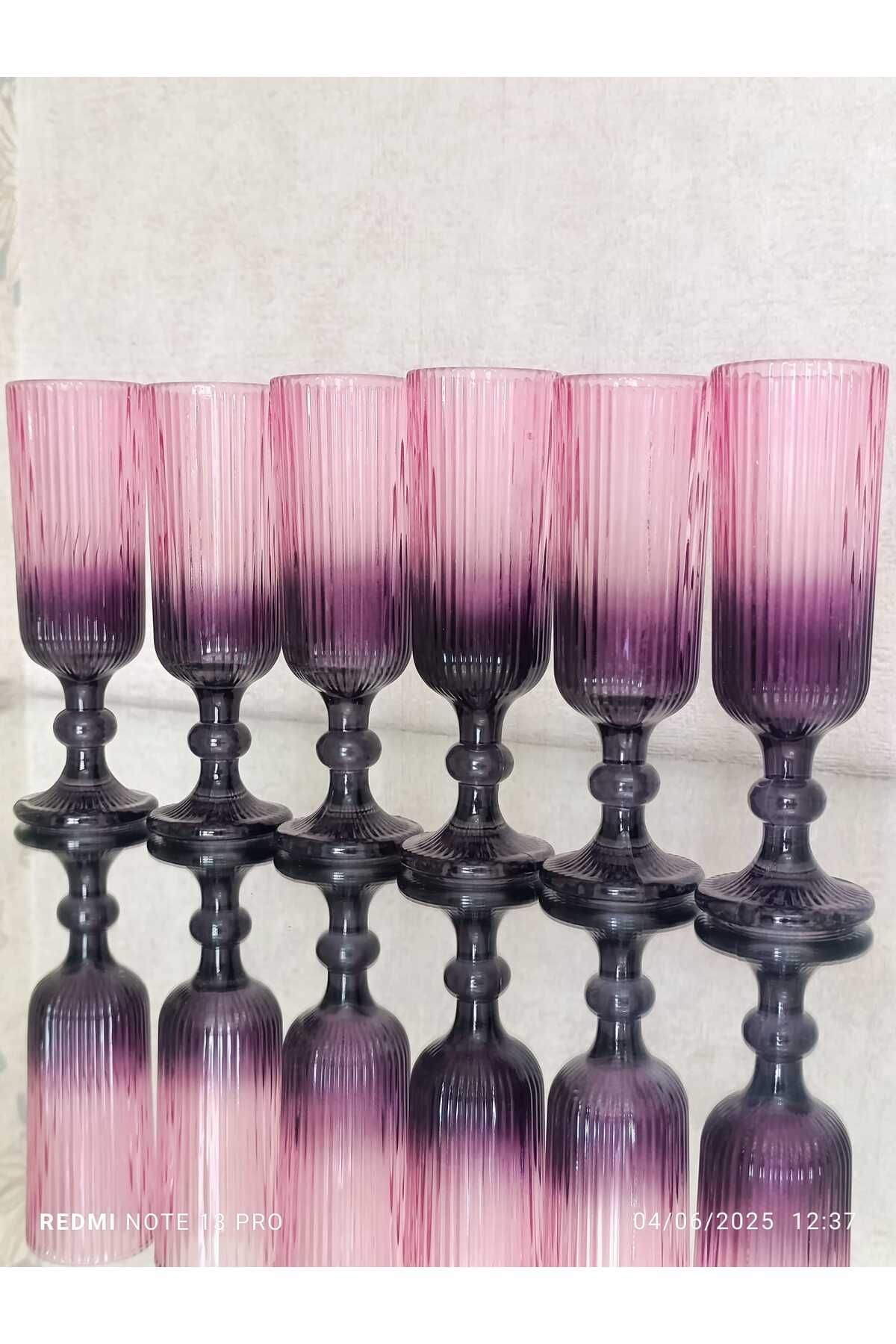 bellanest Pink 6 adet Ayaklı Pembe-Siyah Kahveyanı Bardağı-Meşrubat-Su bardağı(Yenilebilir Organik boyadır)