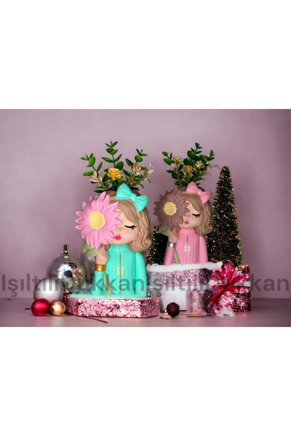SerenityHaven 2'li Kız Biblo / Heykel / Kalemlik / Sukulent Saksısı / Hediyelik / El Yapımı ( Handmade)