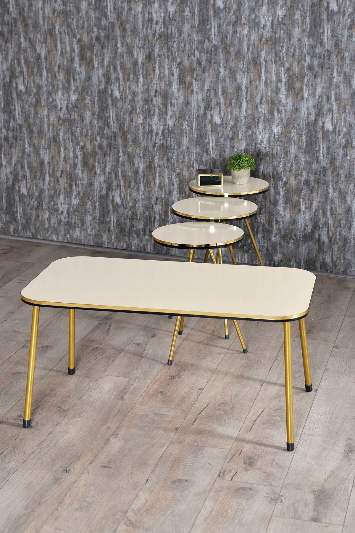 Kanonik Education Zigon Sehpa Ve Orta Sehpa Kr Set Çift Gold Krem Metal