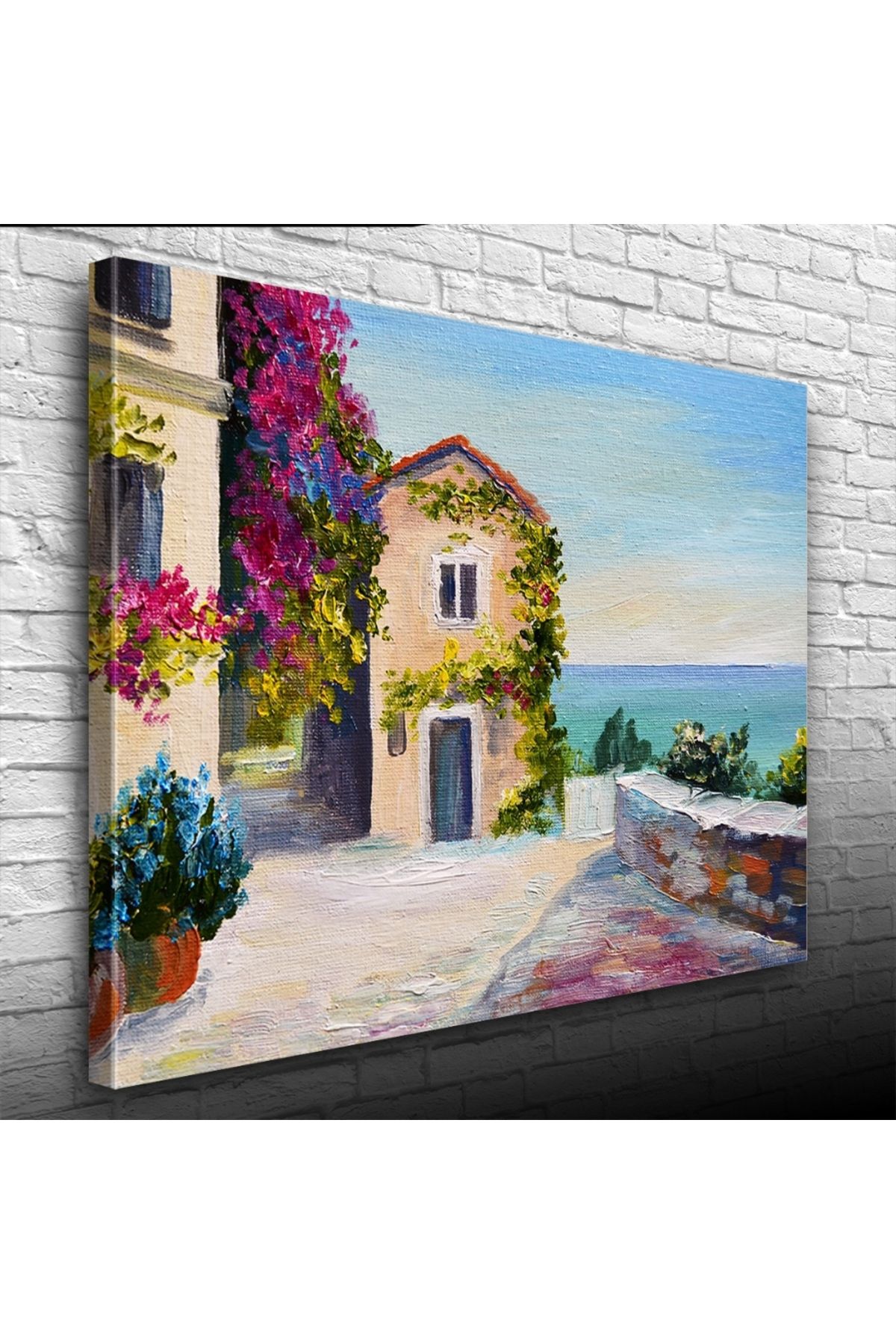 Kanonik Education Sahildeki Sarmaşıklı Ev Yağlıboya Kanvas Tablo 50 x 70