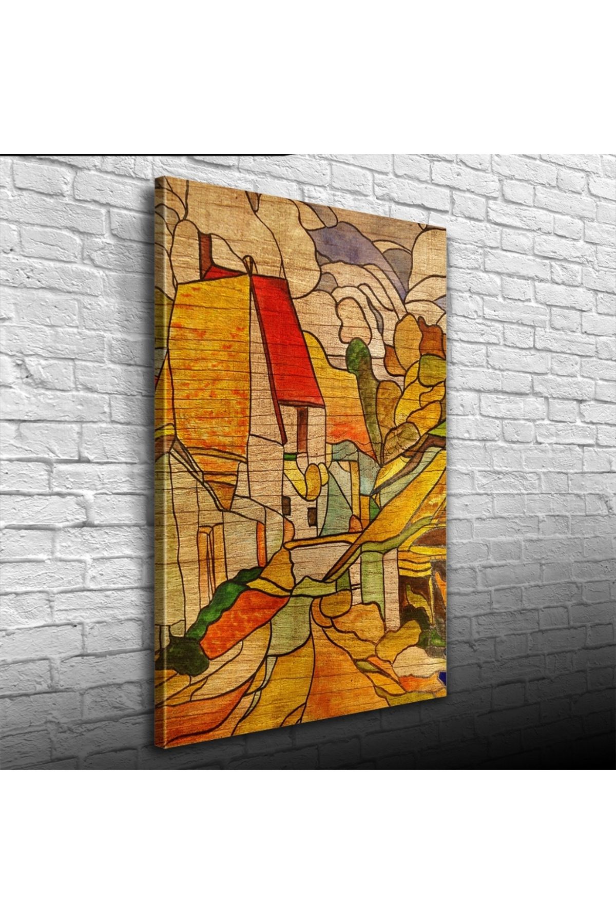 Kanonik Education Bej ve Kavuniçi Renklerde Köy Tasviri Kanvas Tablo 50 x 70