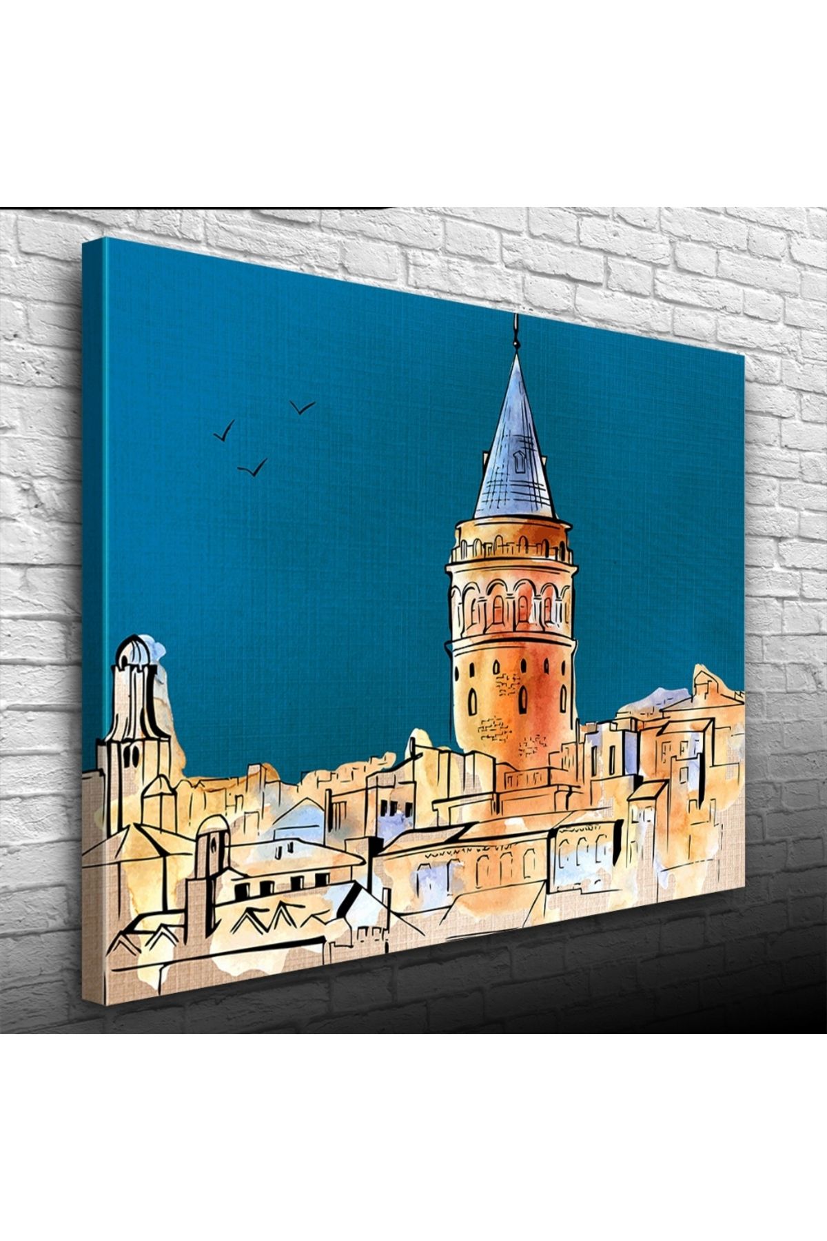 Kanonik Education Galata Kulesi , Mavi Kahverengi Tonlarda Kanvas Tablo 50 x 70