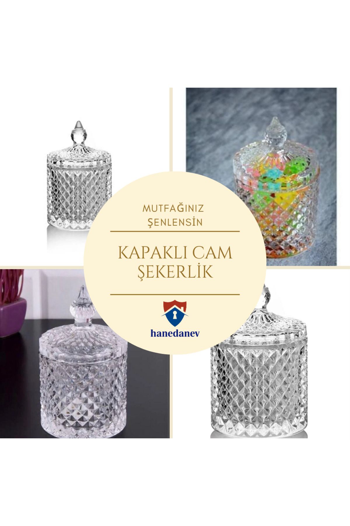 Hanedanev Delı Glassware Kapaklı Cam Şekerlik Tg1030 7x11 Cm