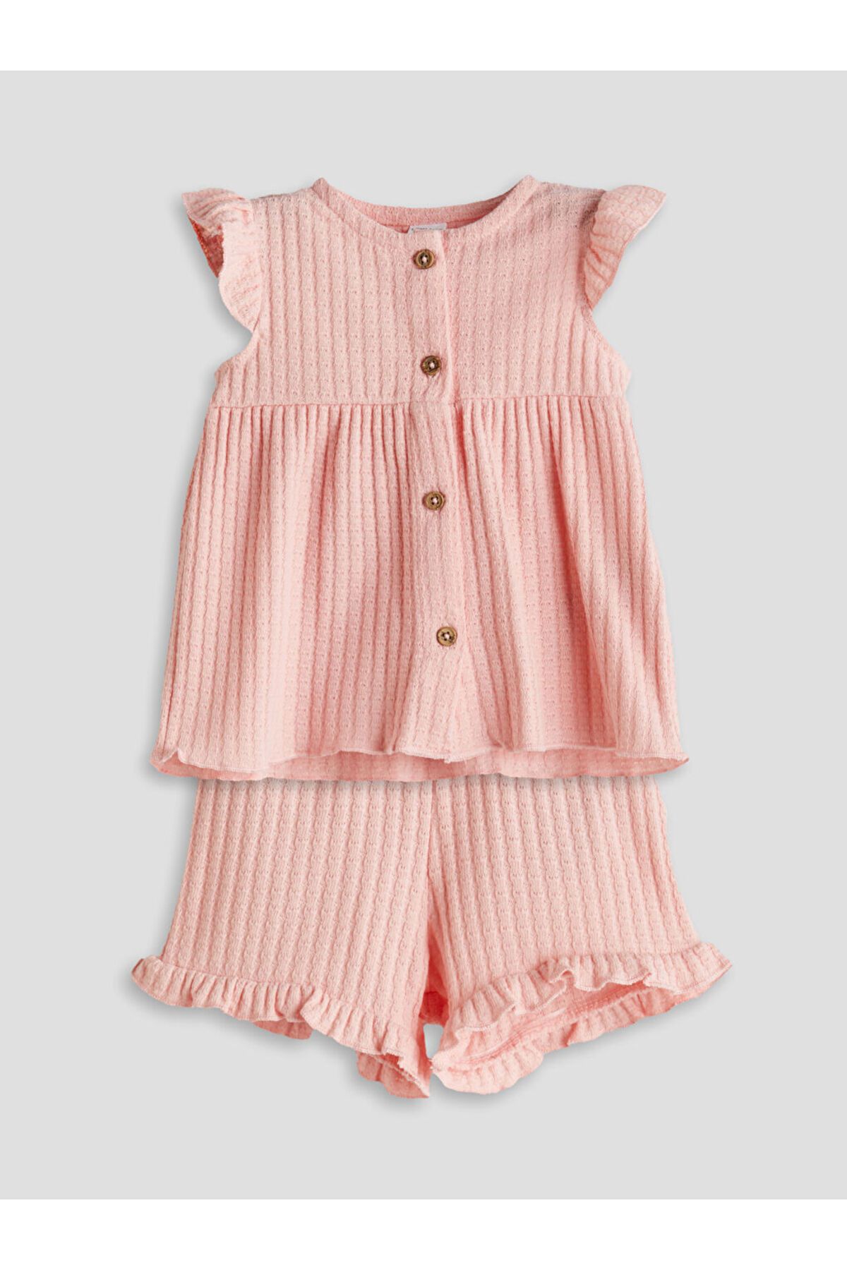 LC Waikiki Yeni Sezon Bisiklet Yaka Dokulu Kiz Bebek Bluz ve Sort 2'li - S5EJ54Z1