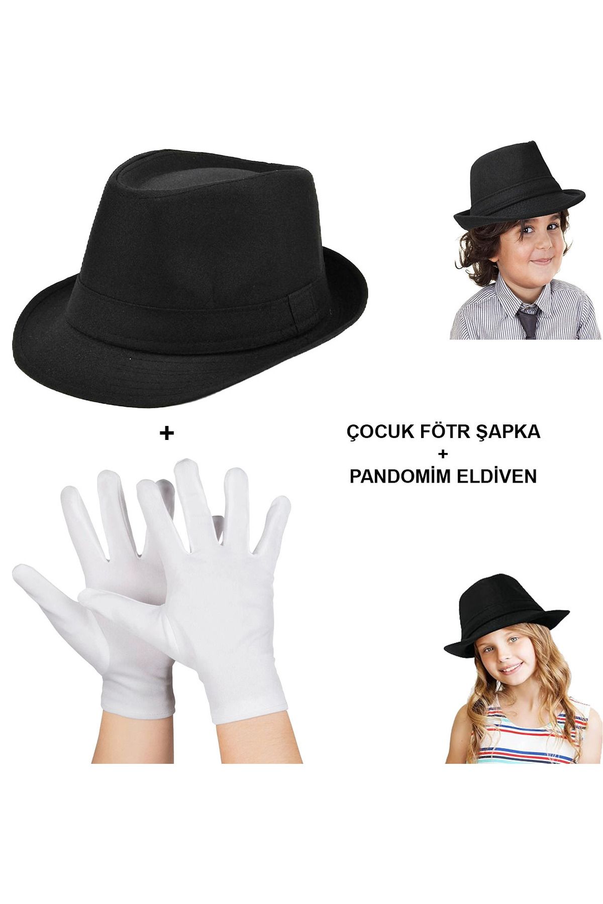 D&M Life Collection Çocuk Sahne Performans Seti – Gösteri Fötr Şapka ve Eldiven