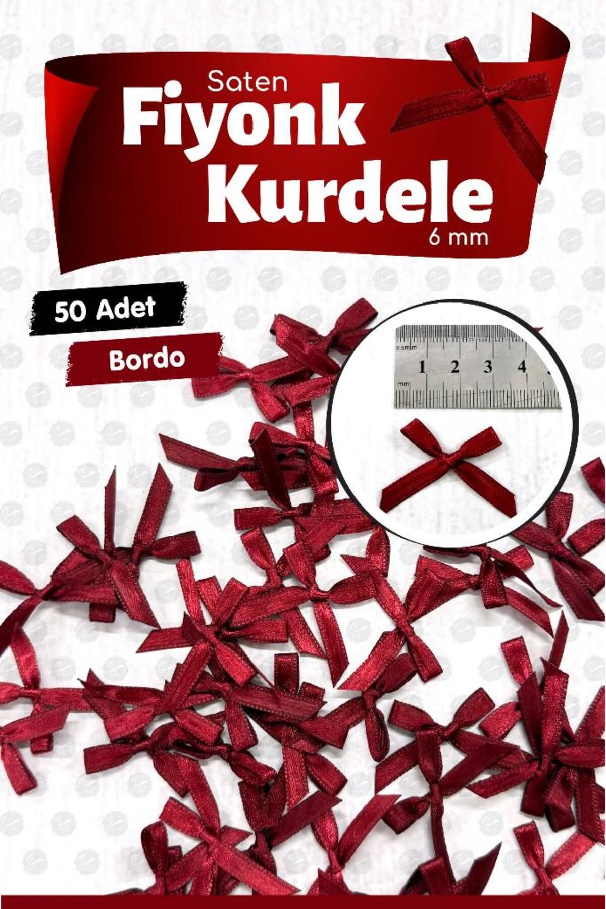 t tuğset etiket Fiyonk Saten 6 Mm Kurdele Fiyonk Kurdele Süs 50 Adet -T1380