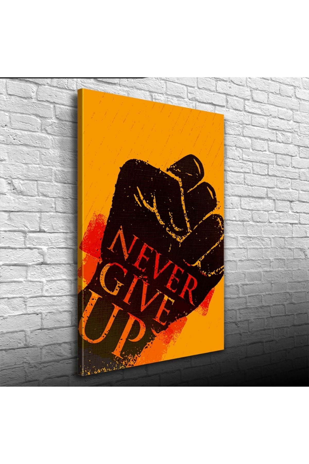 Kanonik Education Never Give Up Siyah Turuncu Tonlarda Afiş Kanvas Tablo 50 x 70