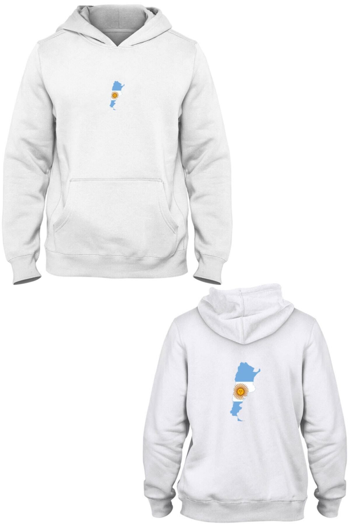 Pisa Art Arjantin Bayrağı Ön Arka Baskılı Kanguru Cepli Kapşonlu Sweatshirt Bll467