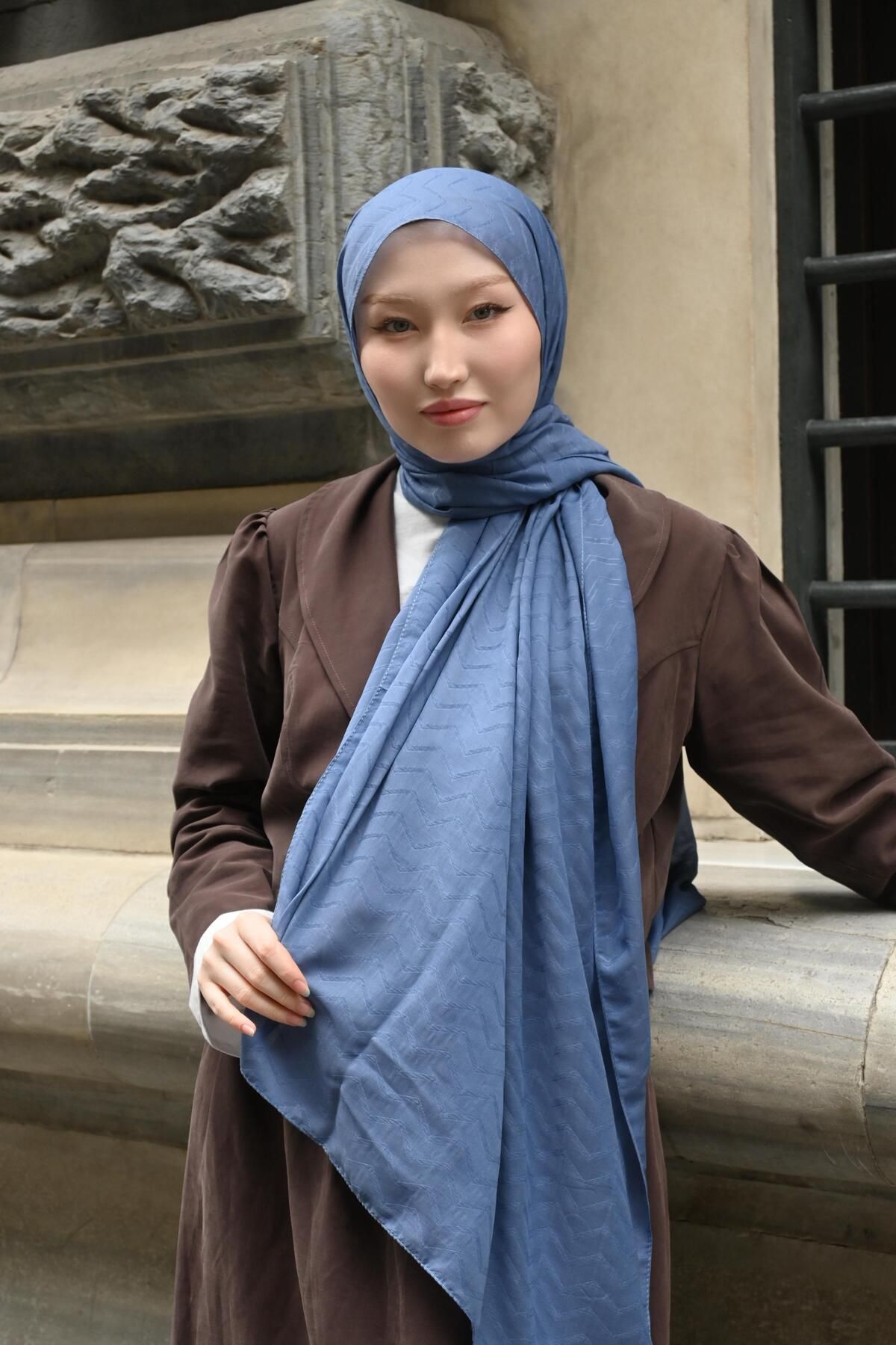 Pull Scarfs İndigo - Zigzag Desen Bambu Jakar
