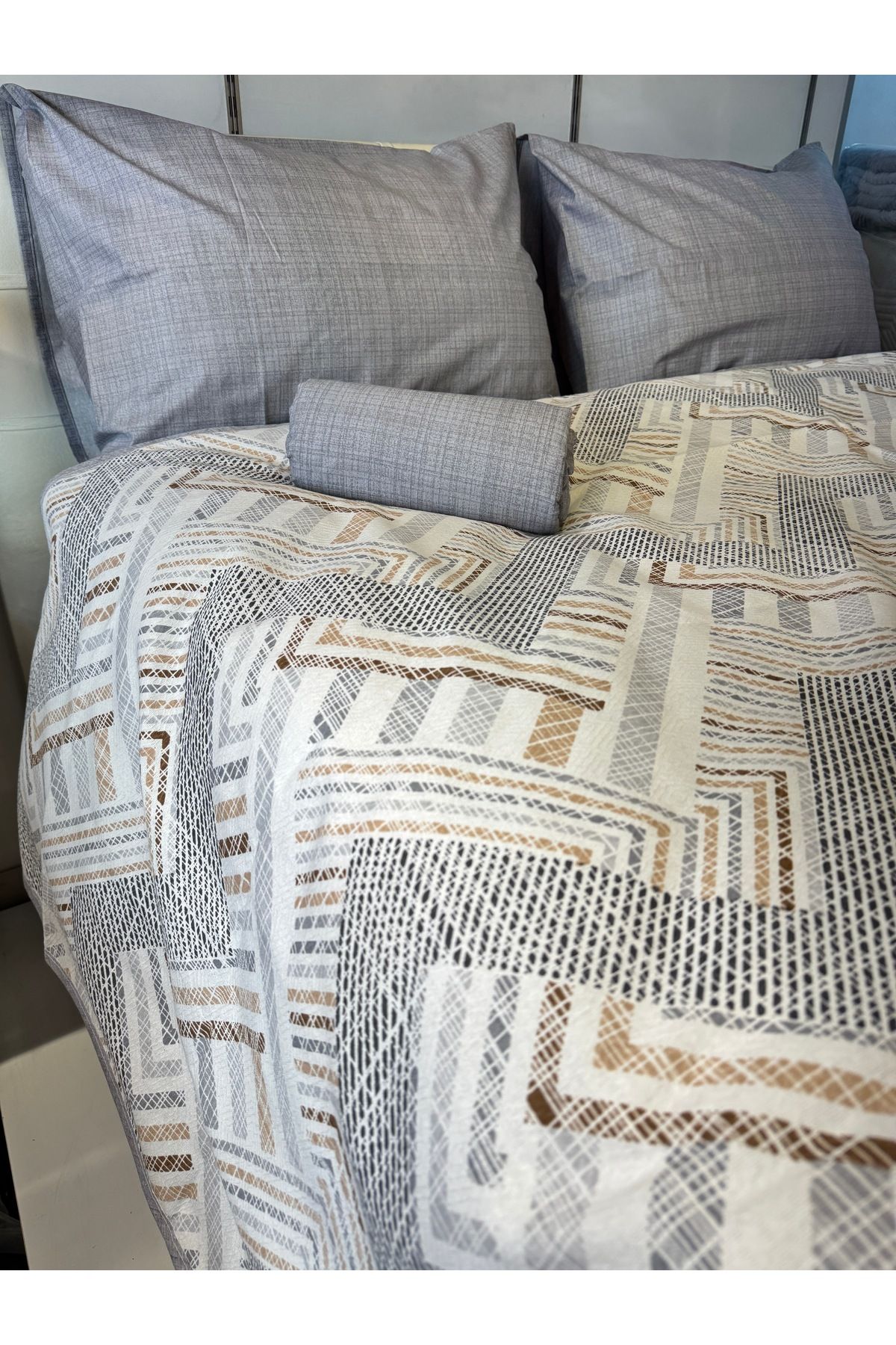 ŞENER HOME-Meander Patterned Sheet Elastic Single Pique Set 2