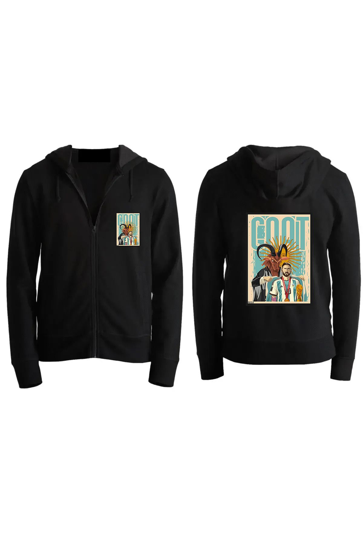 Pisa Art Lionel Messi Dünya Kupası GOAT Özel Tasarım Taraftar Fermuarlı Sweatshirt