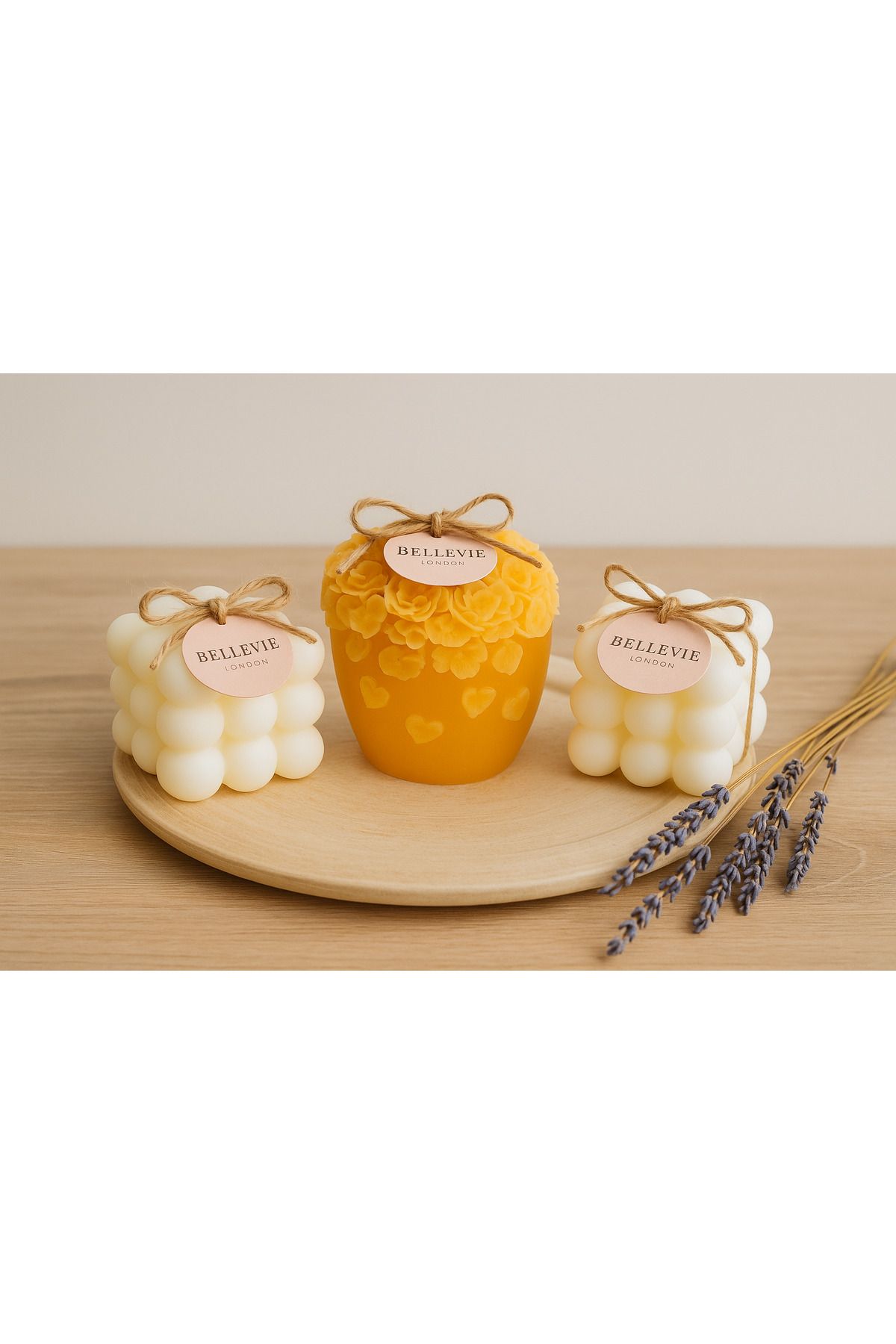 Handmade Dekoratif 3'lü mum seti doğal el yapımı