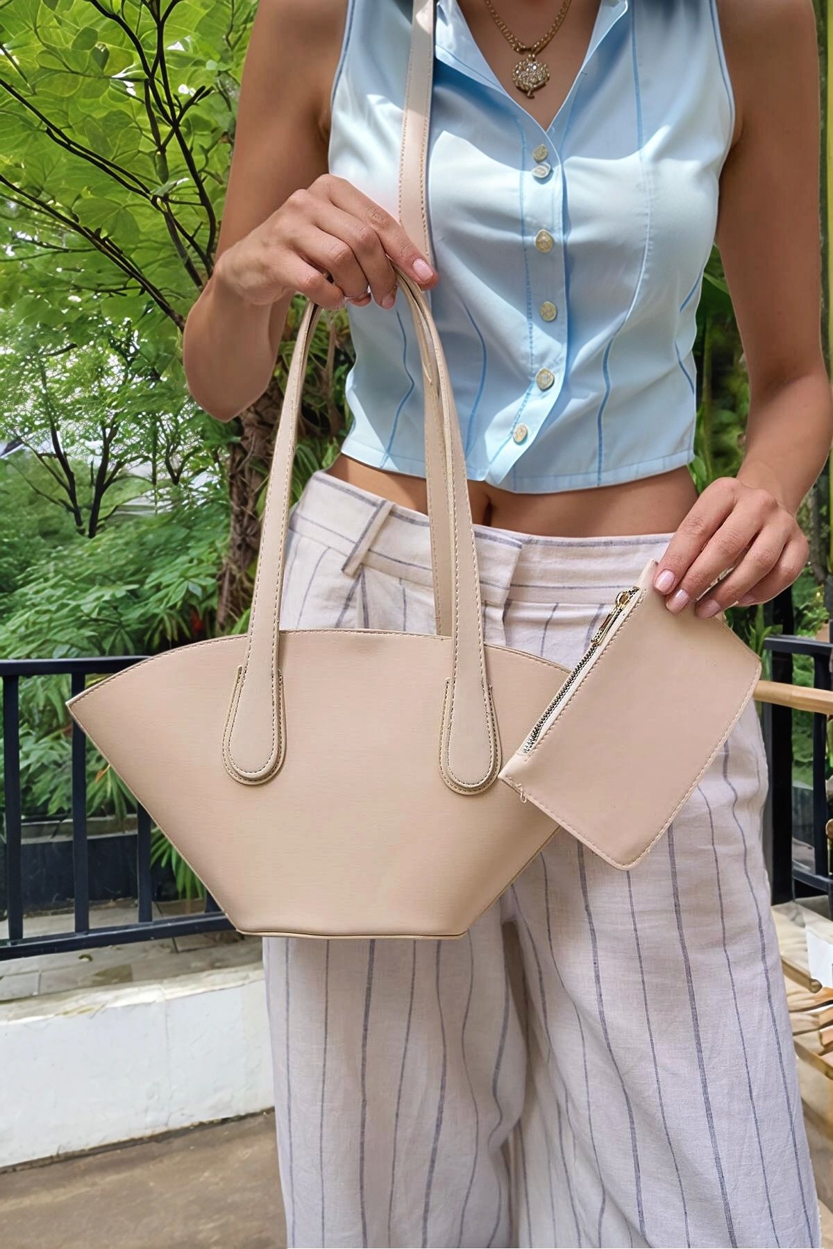 PayBuy Kadın El ve Omuz Kullanımlı Çıkarılabilir Cüzdanlı Modern Kesim Shopper Çanta