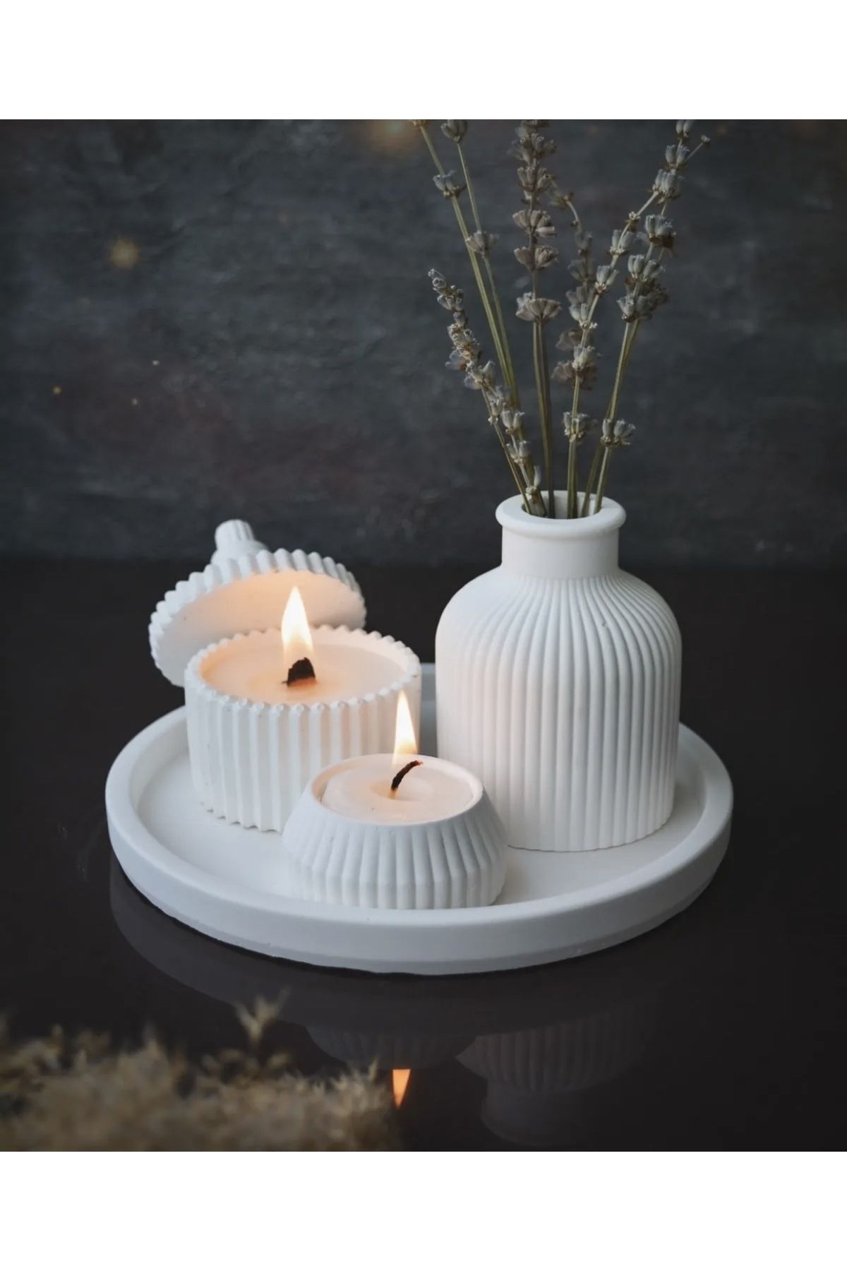 SerenityHaven Özel Tasarım Kokulu Mum Vazo Şamdan Ve Aksesuar Seti (7 PARÇA) Set1