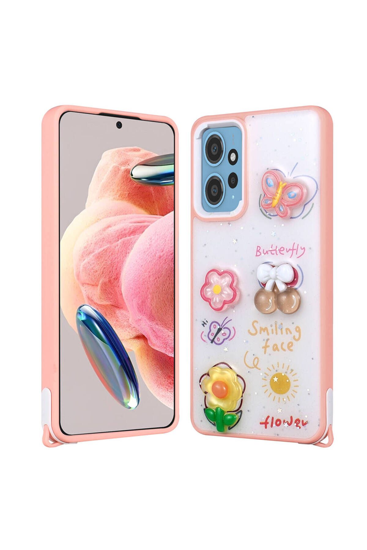 Başkenttekno Xiaomi Redmi Note 12 4G Kılıf Parlayan Simli Kabartma Figürlü Cevze Kapak