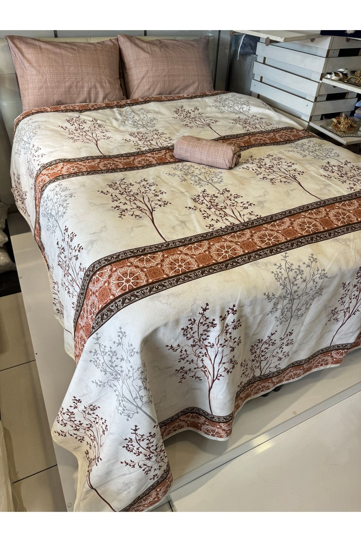 ŞENER HOME-Border Patterned Sheet Elastic Single Pique Set 8