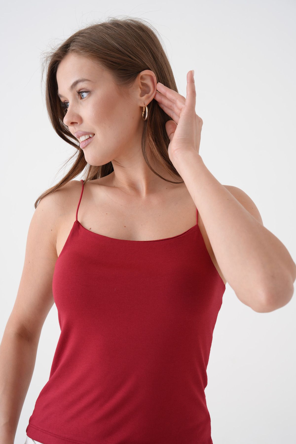 QUELISSE Kadın Kırmızı İp Askılı Örme Body Bluz Q006U