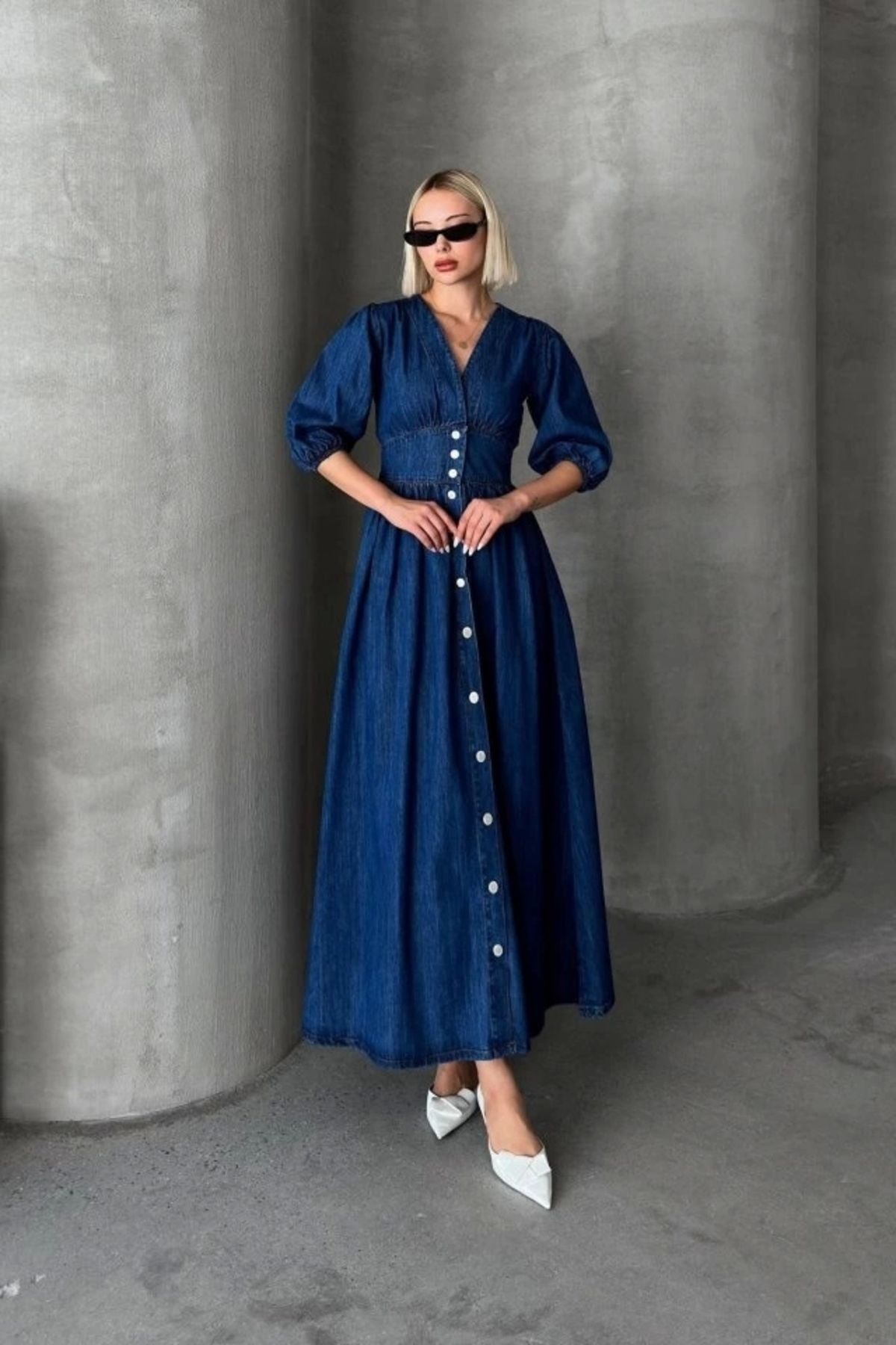 Butik 7037 KOT ELBİSE-MAVİ